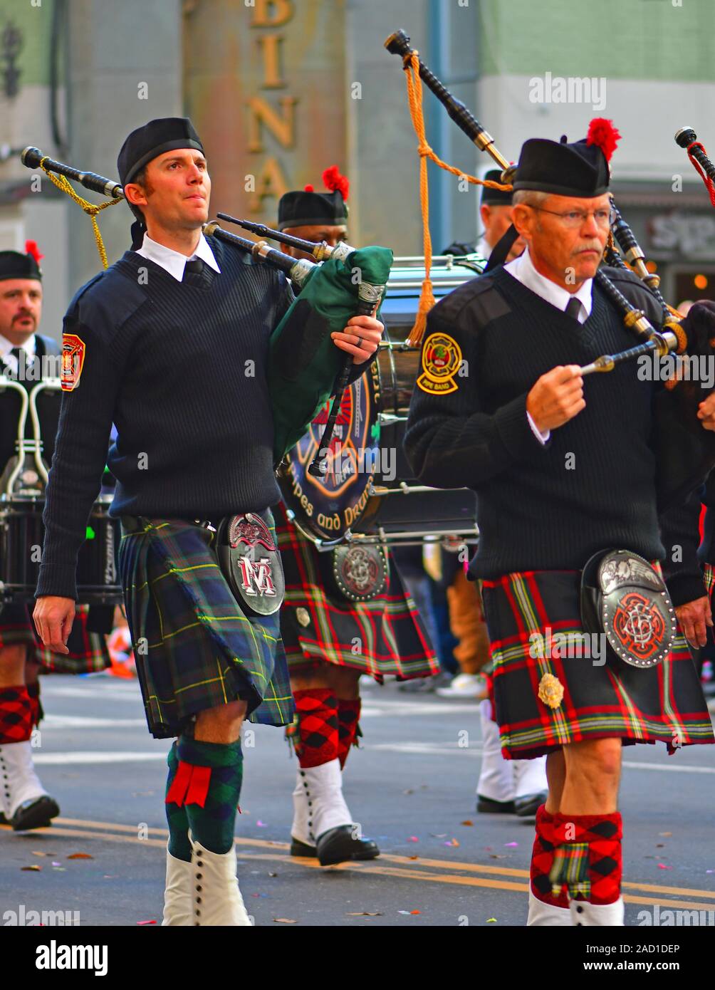 Charlotte Fire Department Pipe Band in the Thanksgiving Day Parade Stock Photo