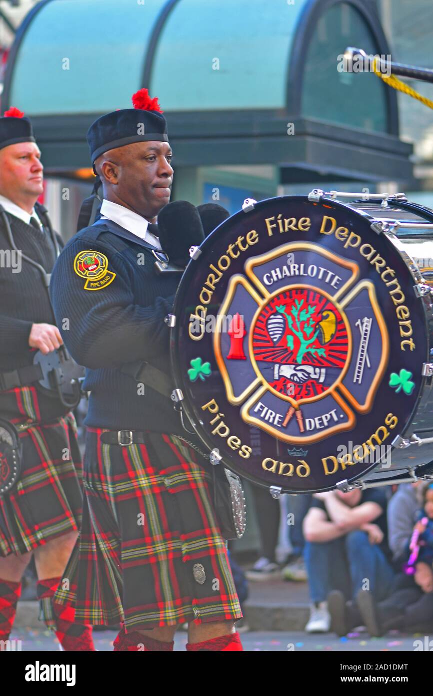 Charlotte Fire Department Pipe Band in the Thanksgiving Day Parade Stock Photo