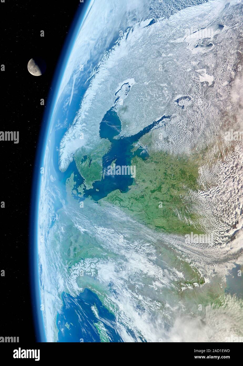 Earth and Moon from space. Computer illustration of the Earth and moon ...