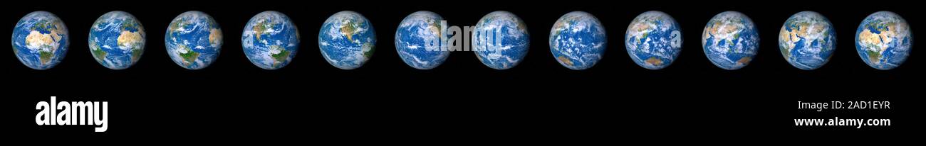 Earth's rotation. Images showing twelve views of the Earth as it ...