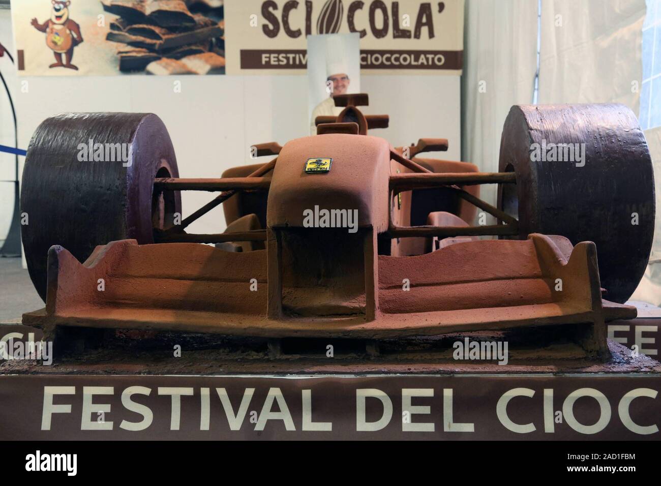 Modena. A reproduction of the Ferrari F2004, the most successful car driven by Michael Schumacher, created by the chocolate master Mirco Della Vecchia to honor the German driver, on display in the Sciocola event Editorial Usage Only Where: Modena When: 02 Nov 2019 Credit: IPA/WENN.com  **Only available for publication in UK, USA, Germany, Austria, Switzerland** Stock Photo