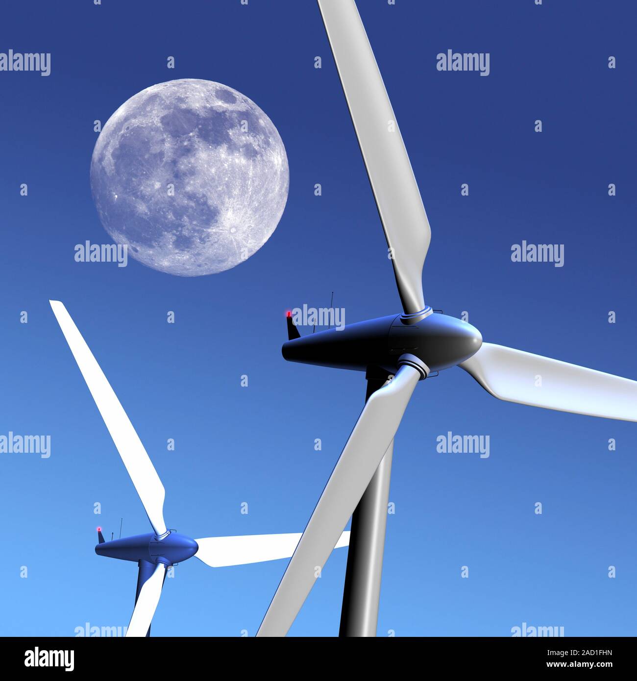 Moon over wind turbines Stock Photo - Alamy