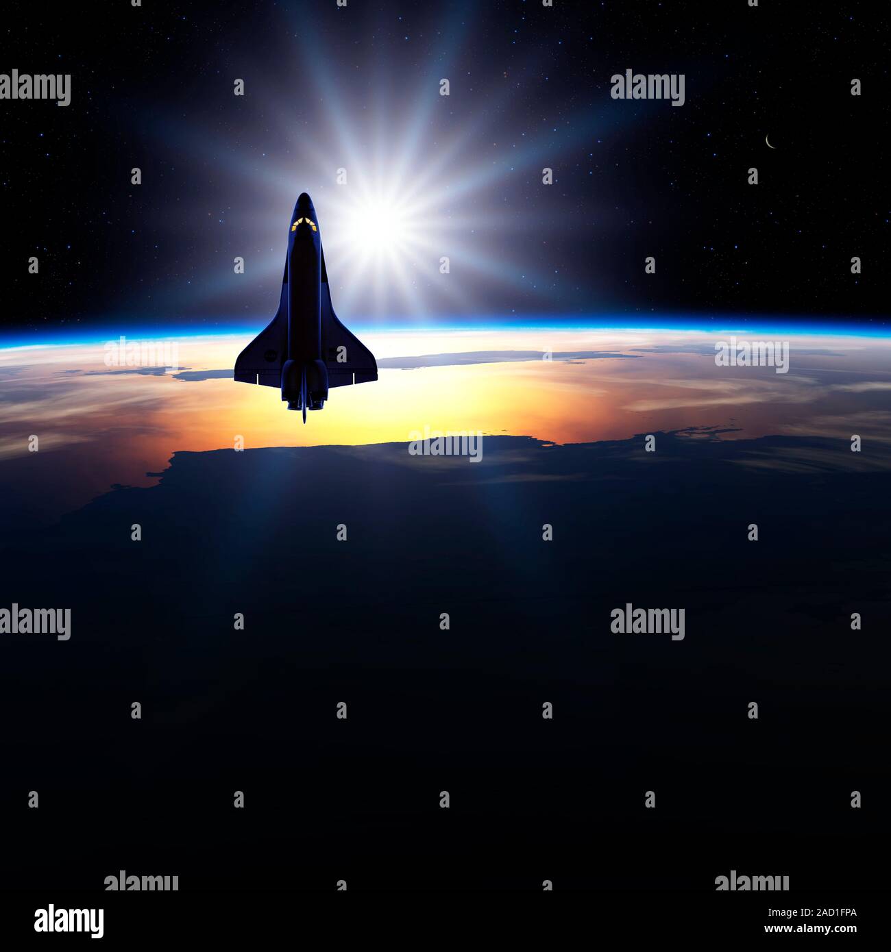 Space shuttle in orbit. Computer illustration of NASA's Space Shuttle ...