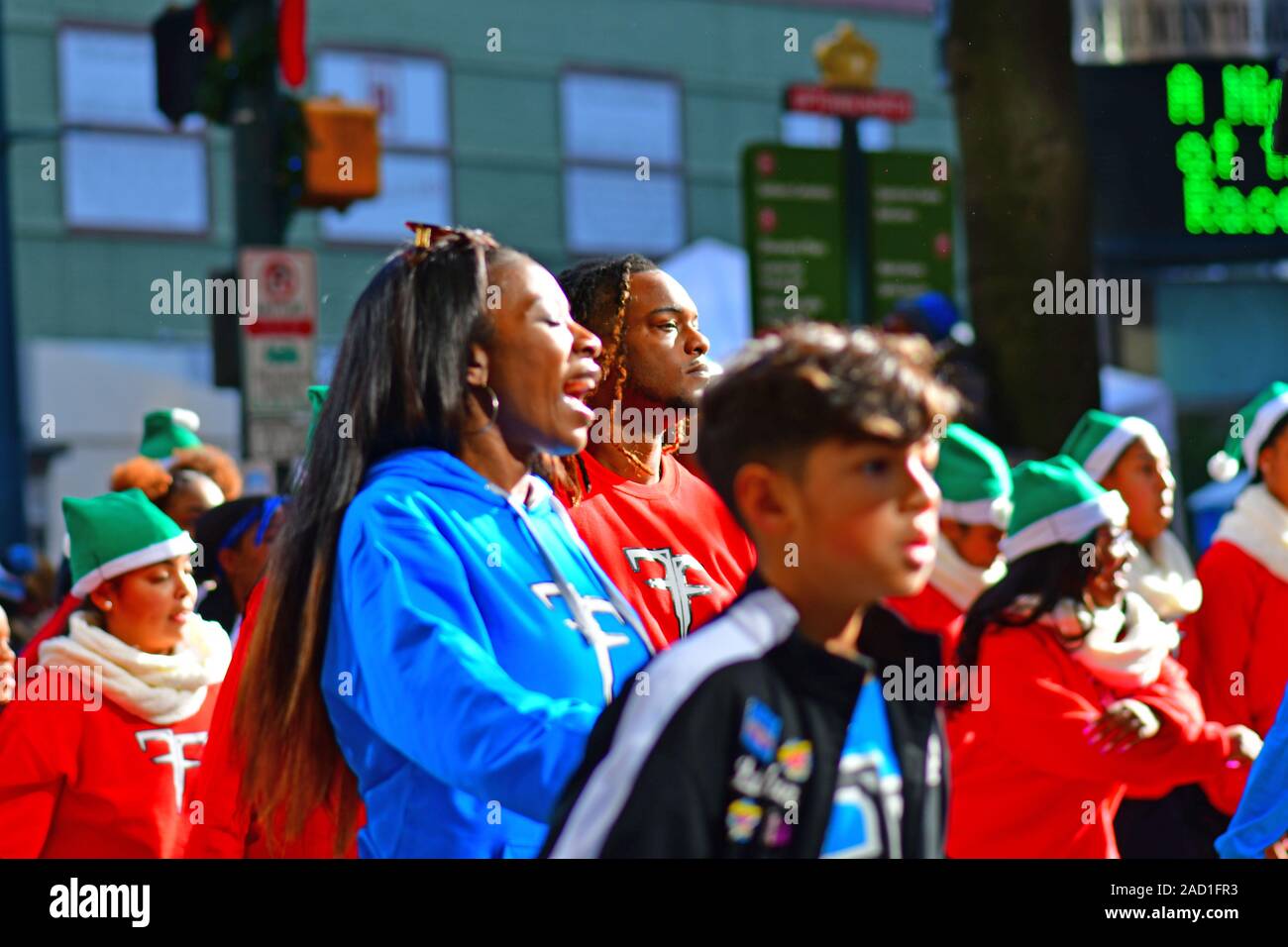 Marchers singing during the Thanksgiving Day parade in Charlotte, NC