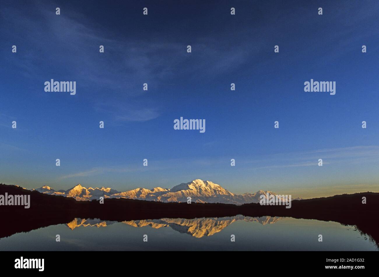 Mount Brooks, Denali and Mount Foraker at dusk / Reflection Pond  -  Denali National Park Stock Photo