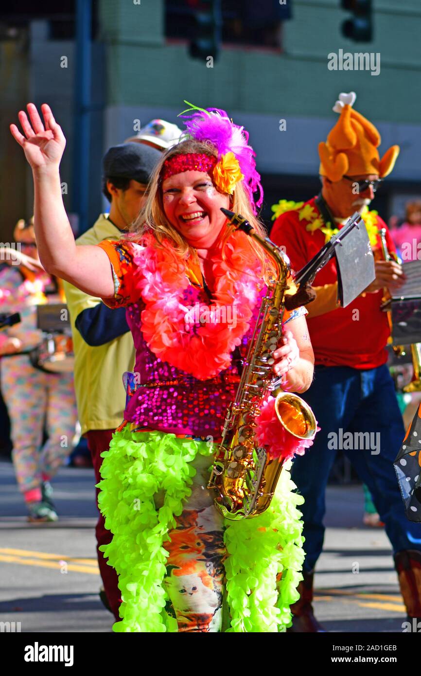 Costumed marchers at the Thanksgiving Day Parade in Charlotte NC Stock Photo