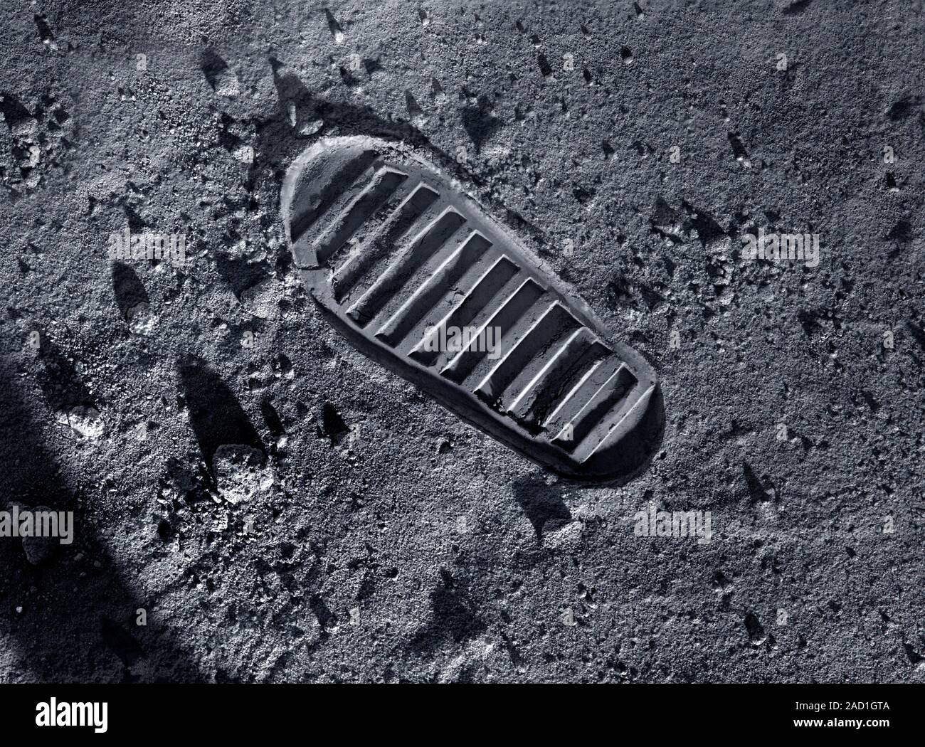 Walking on the Moon. Computer illustration of an astronaut's bootprint ...