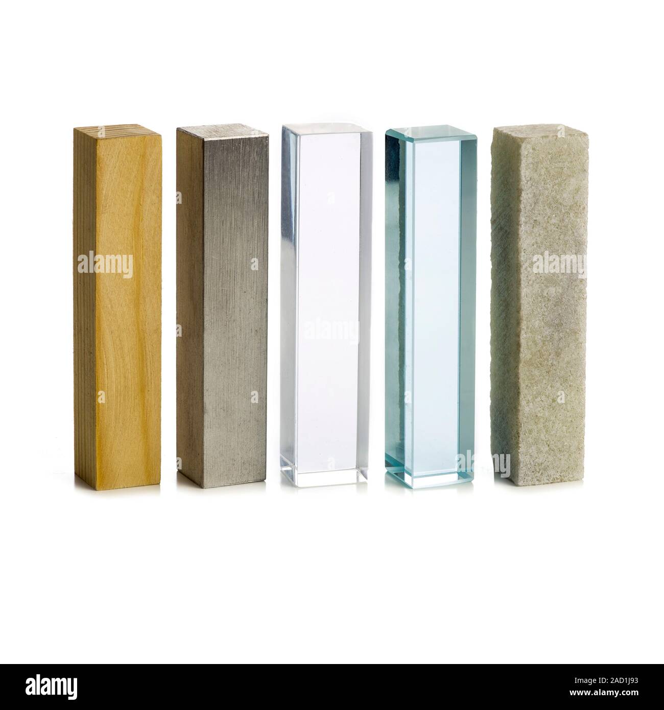 Solid materials. Five samples of various solid materials, all the same ...