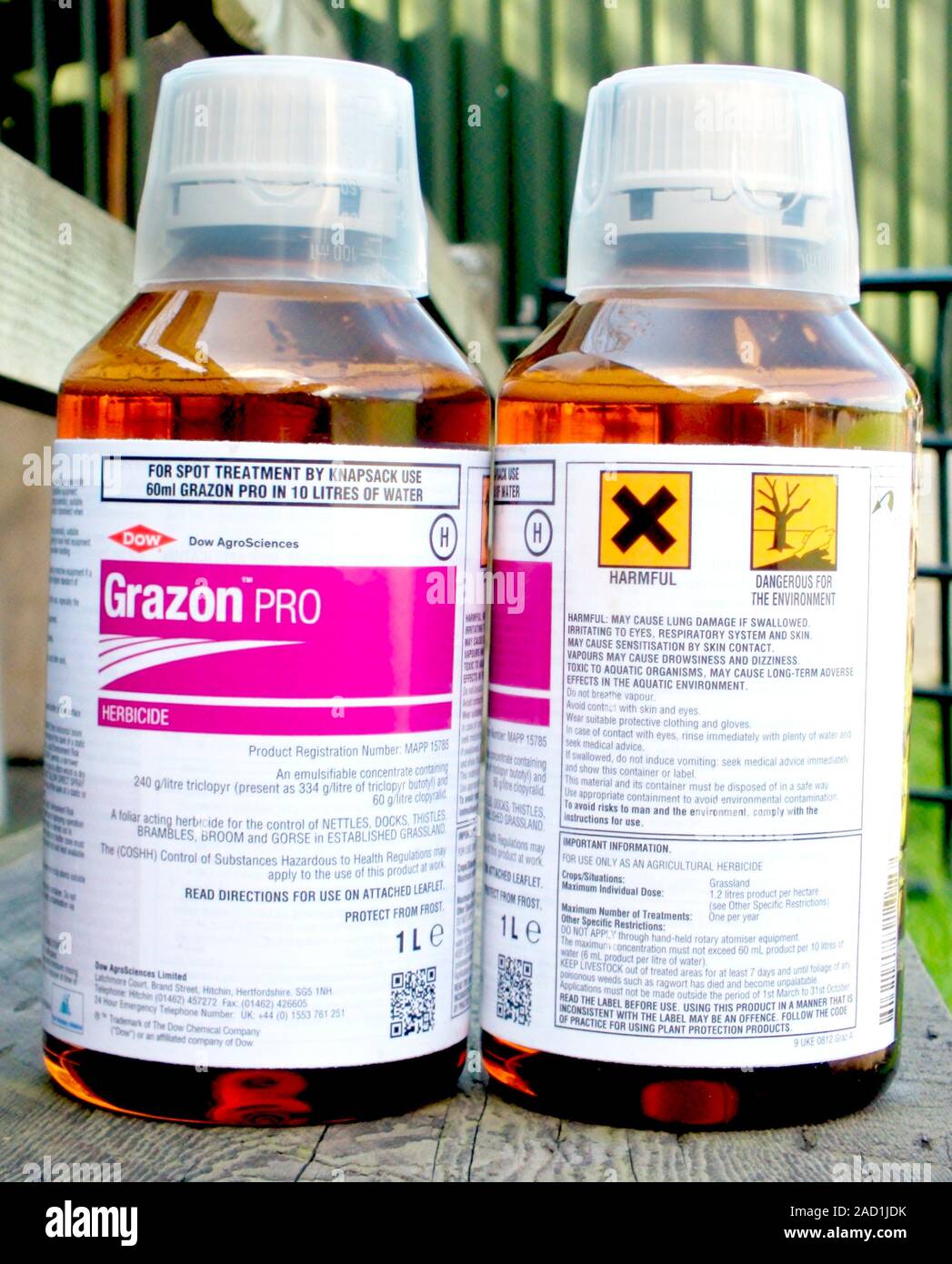 Bottles of Grazon 90 Pro Herbicide. This herbicide is used to control broadleaf weeds. It