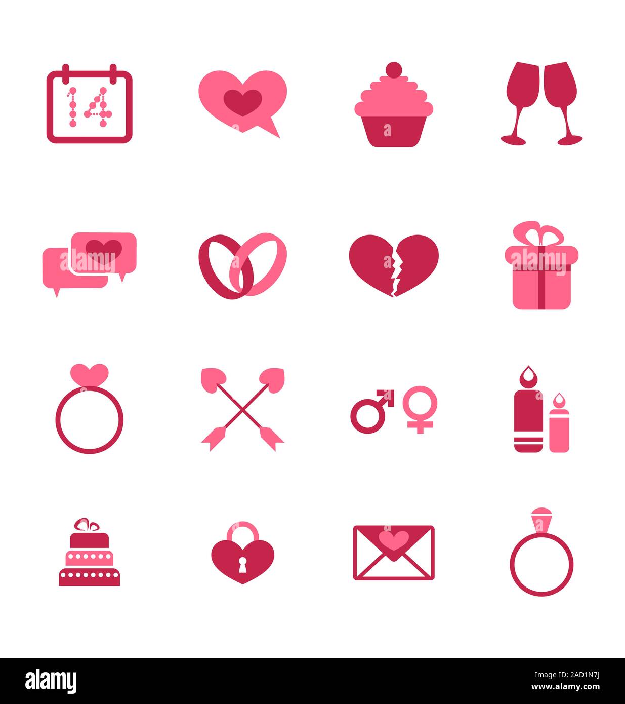Trendy flat icons for Valentines Day, design elements, isolated Stock ...