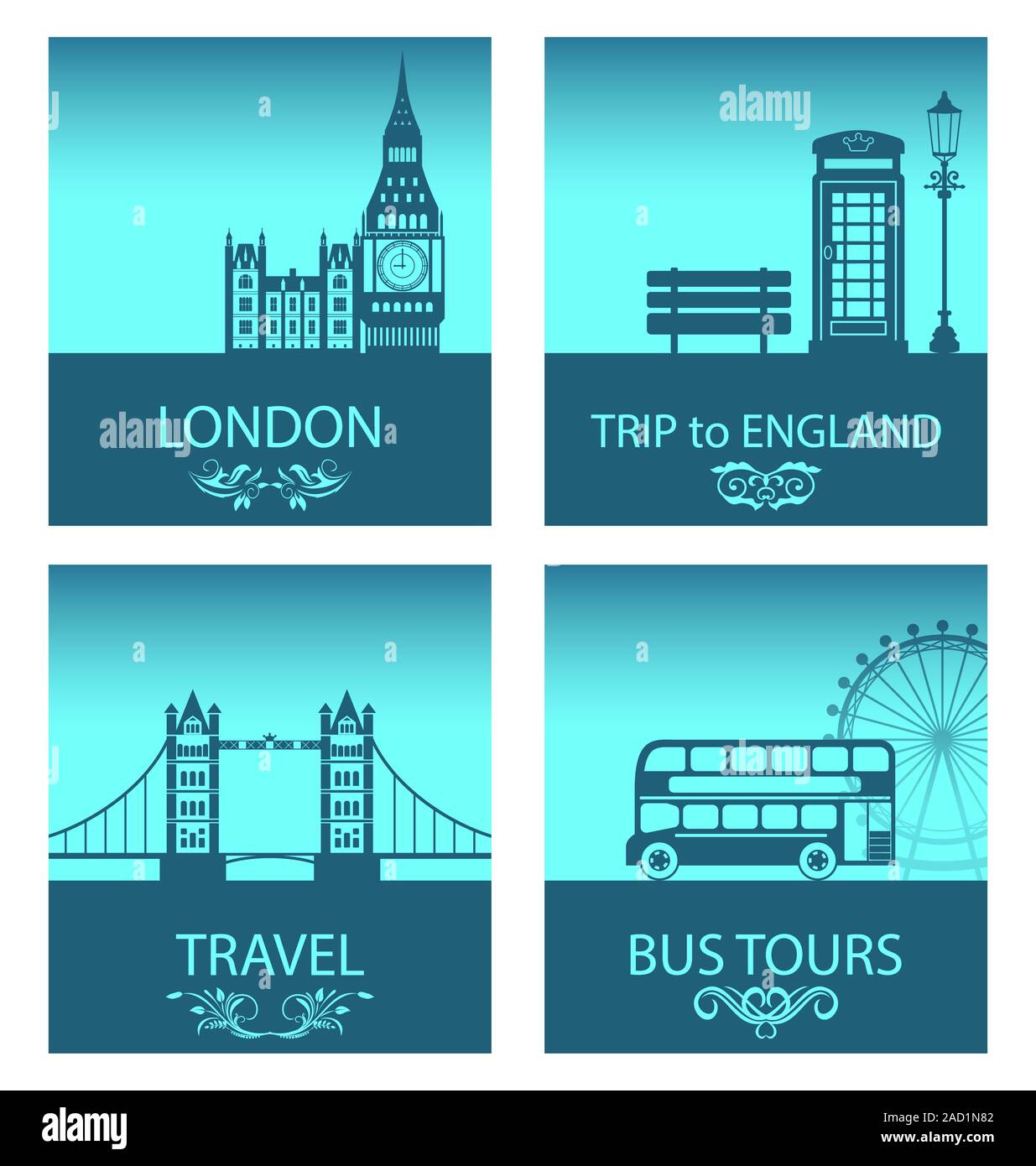 Abstract Postcards for Trip Of England with Silhouette Background of Abstract London Skyline Stock Photo