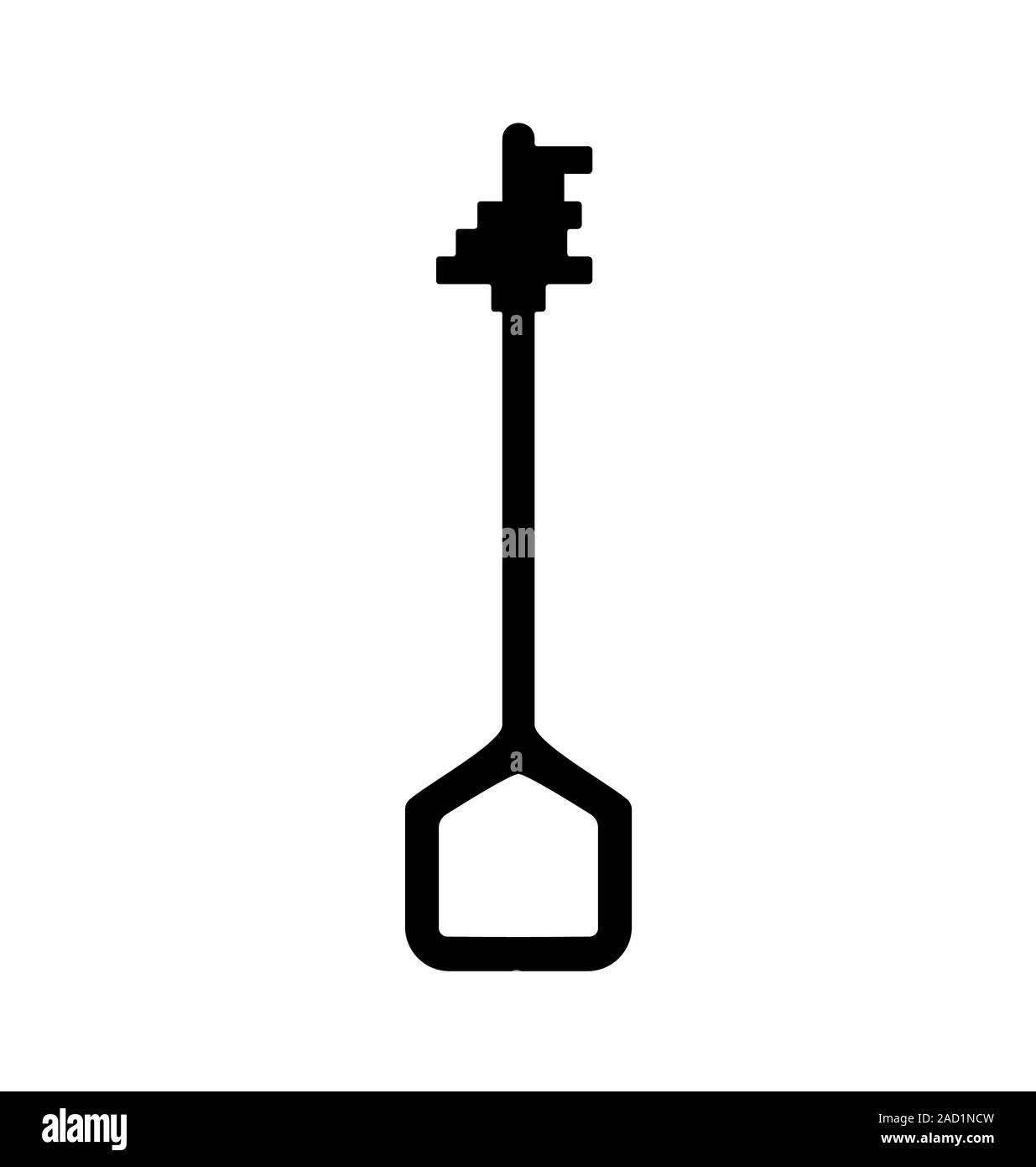 Illustration of old lever type key with handle shaped house and Stock