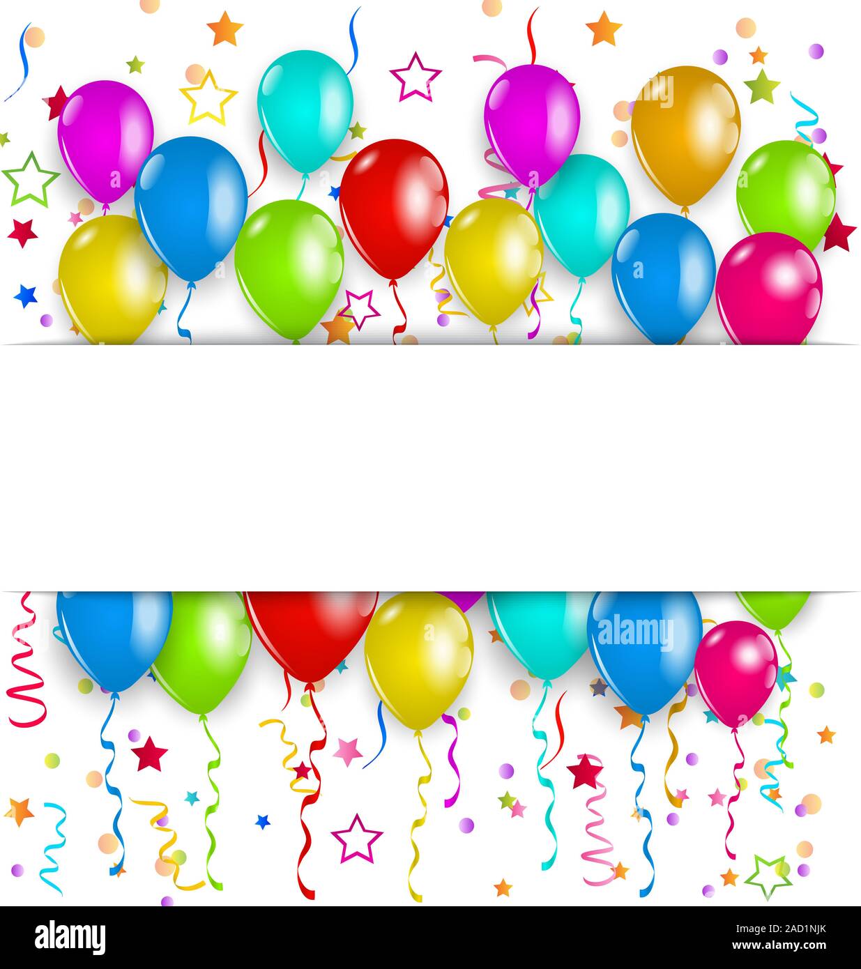 Colourful party balloons, confetti with space for text Stock Photo