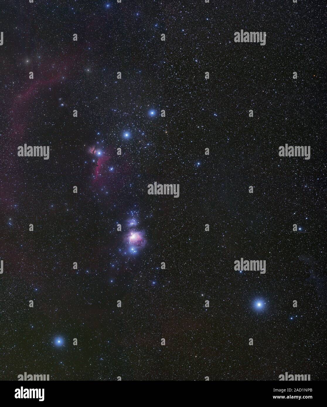 Orion's Belt and nebulae. Optical image of some of the stars of the