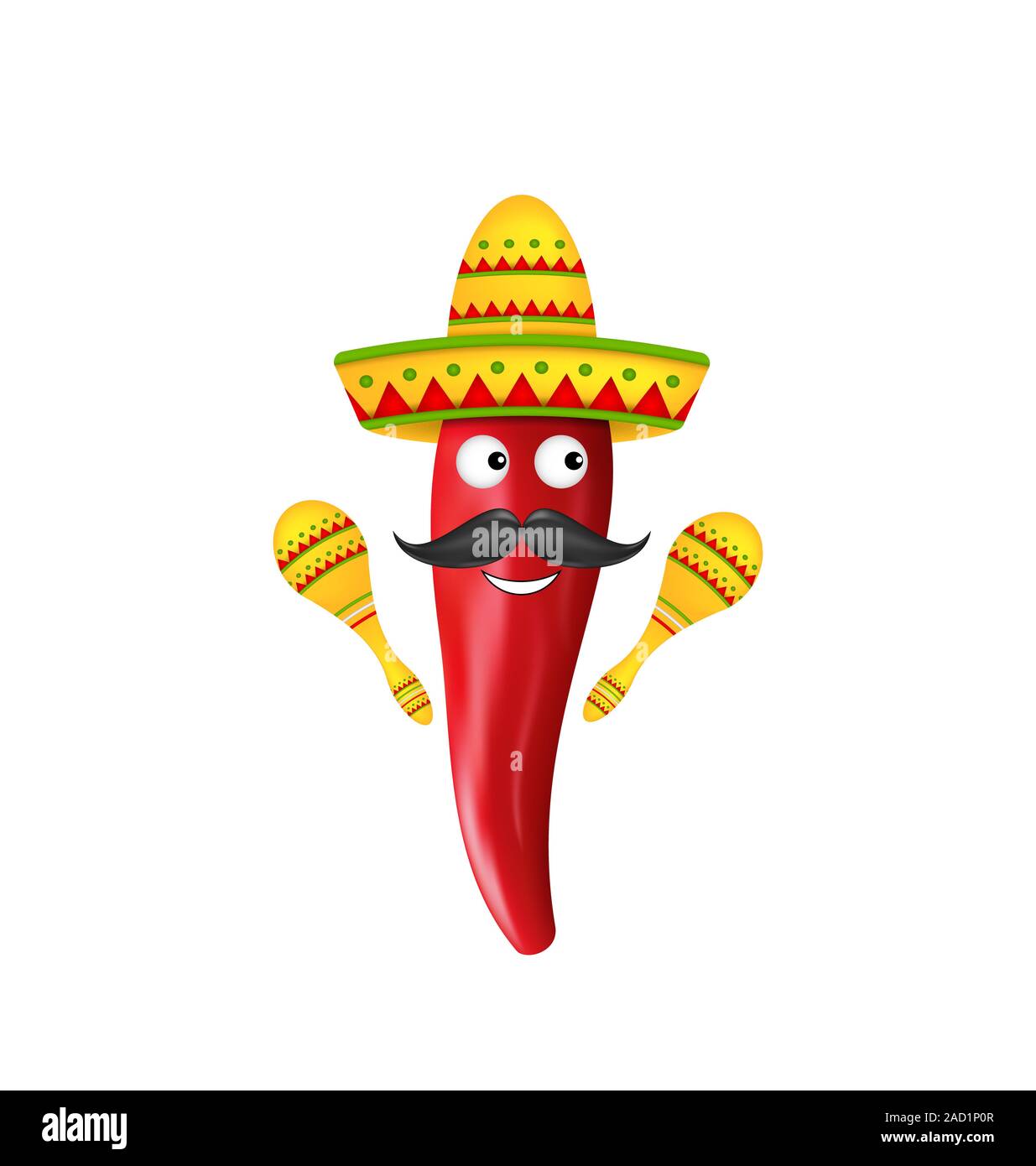 Mexican Symbols, Red Chili Pepper, Sombrero Hat, Musical Maracas