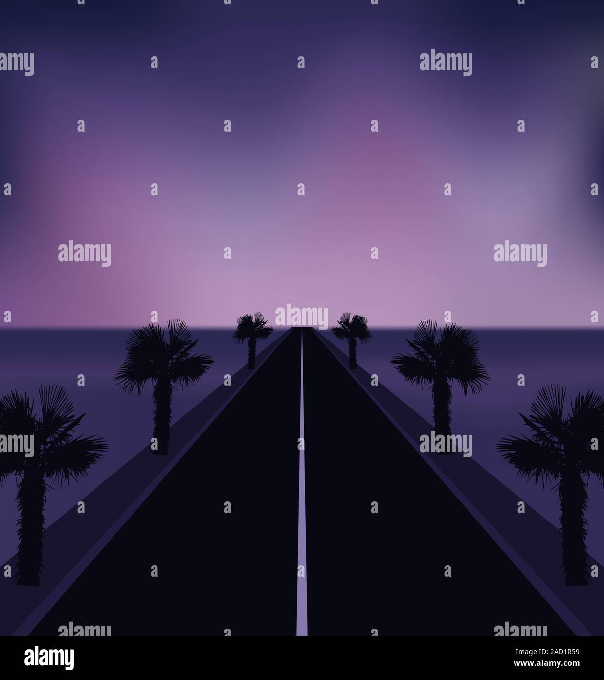 Morning tropical landscape with road and palm trees Stock Photo - Alamy