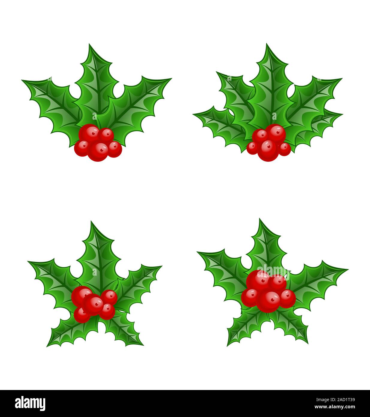 Christmas set holly berry branches isolated on white background Stock ...