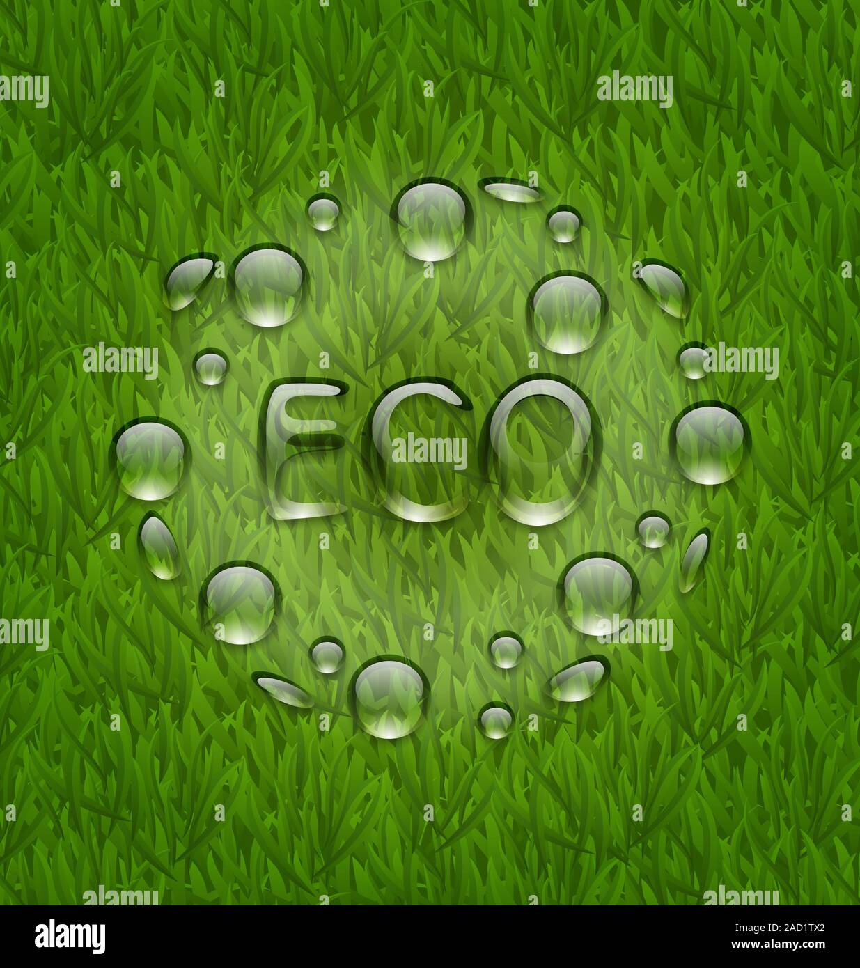 Eco friendly background with water drops on fresh green grass te Stock ...