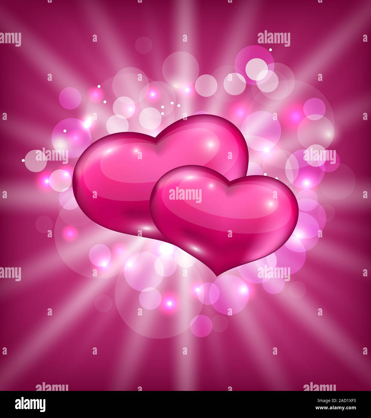 Valentine's shimmering background with beautiful hearts Stock Photo