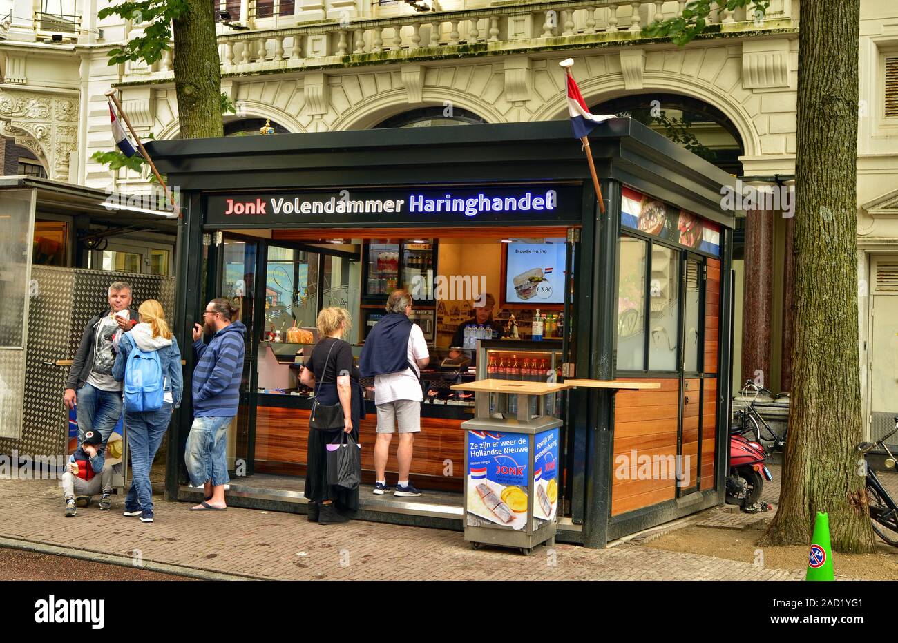 msterdam, Holland, August 2019. A kiosk of herring sandwiches and other