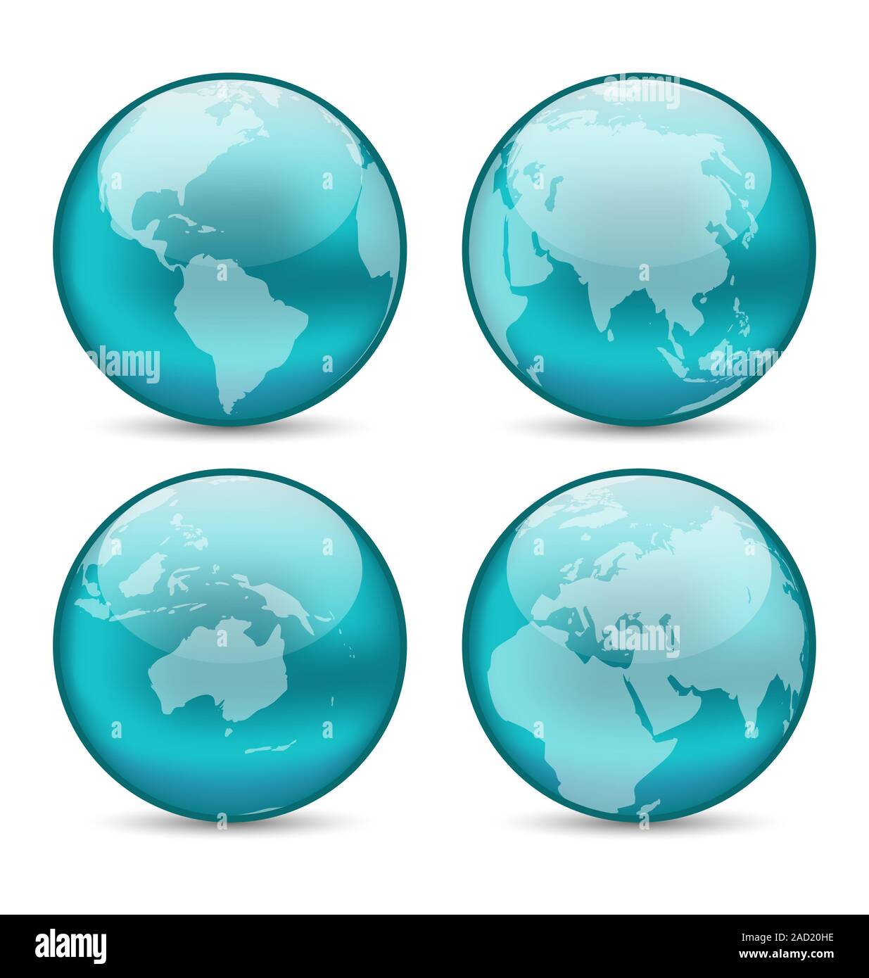 Set globes showing earth with continents Stock Photo
