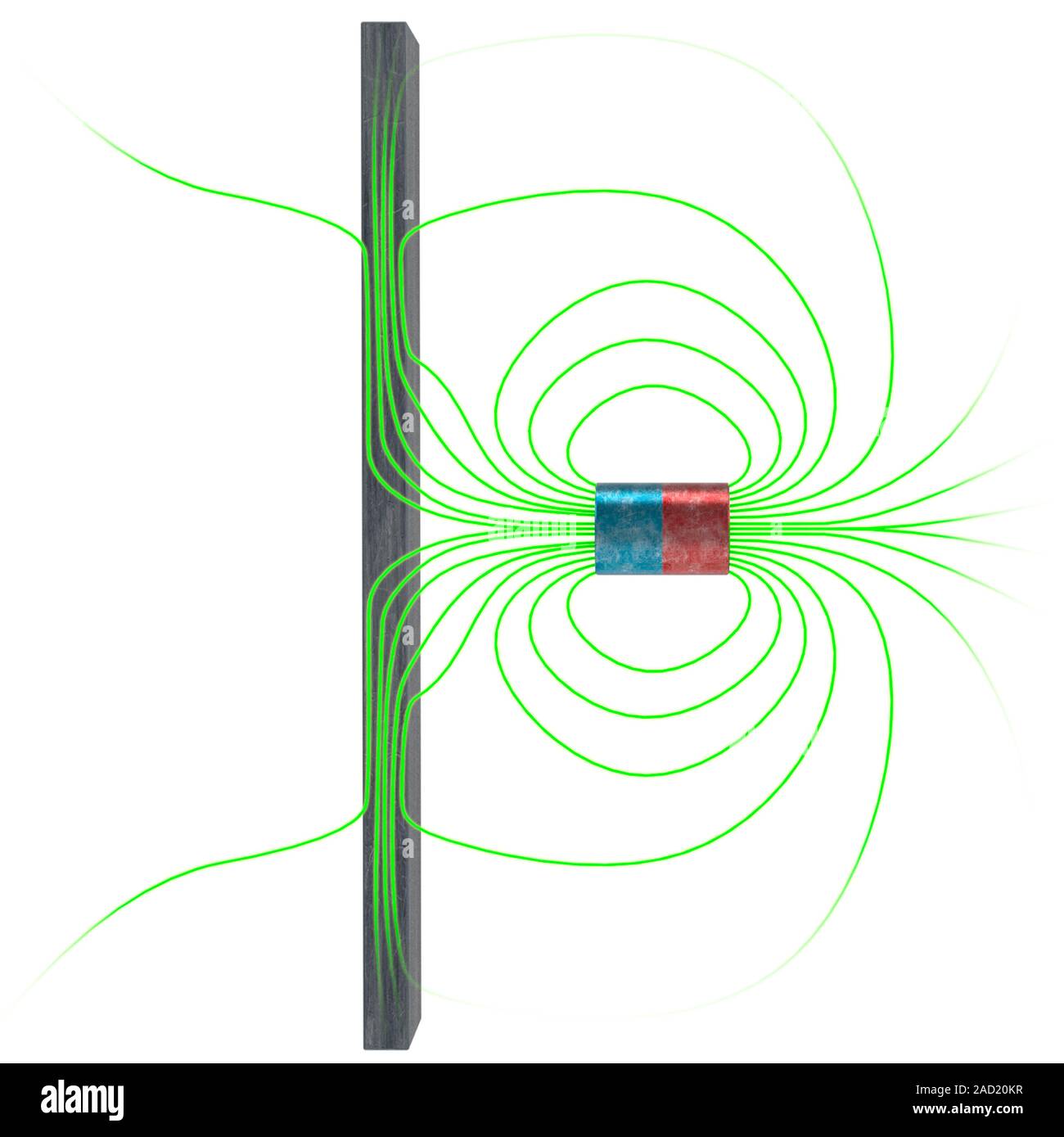 Magnetic field interacting with iron. Computer illustration of a magnet ...