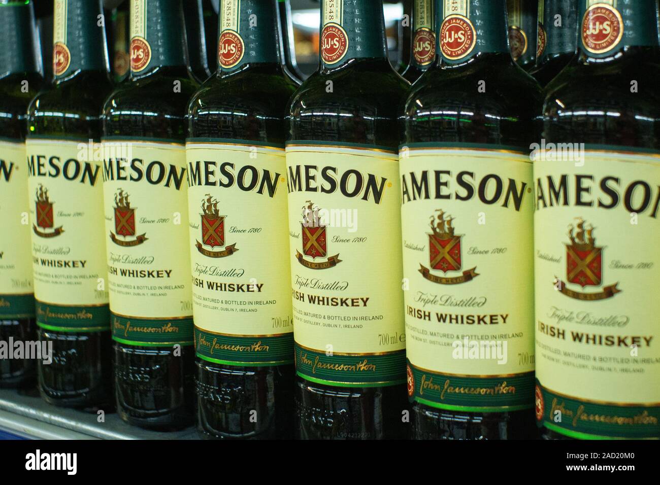 Tyumen, Russia-avg 25, 2019: Products of hypermarket sale jameson ...