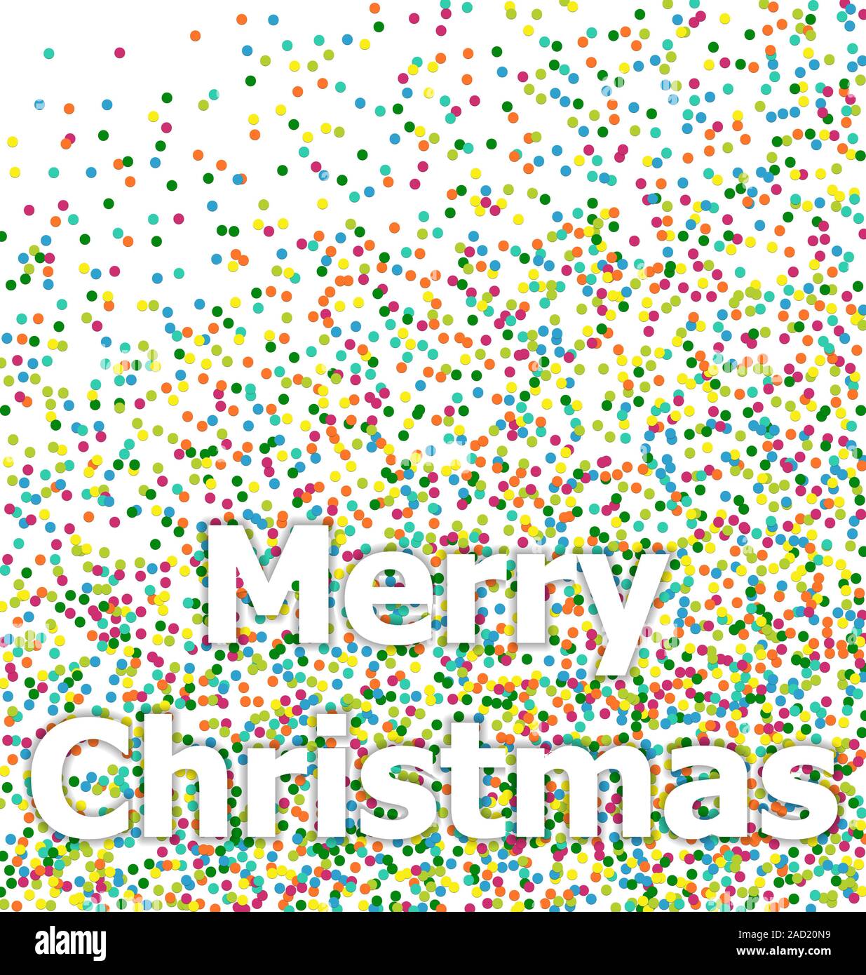 Merry Christmas lettering on colorful confetti background Stock Photo