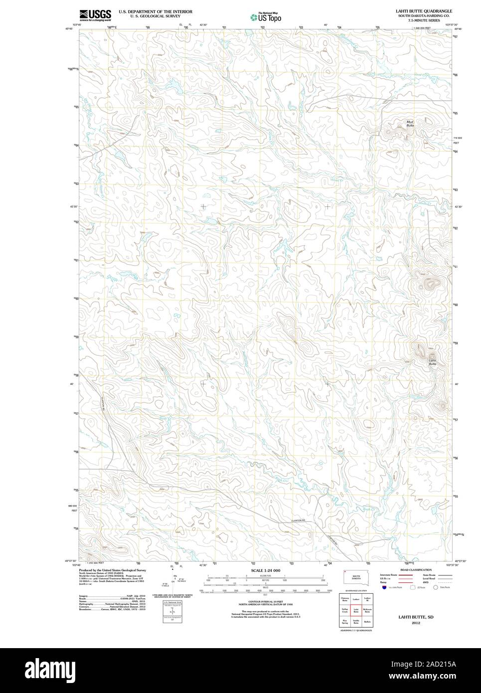USGS TOPO Map South Dakota SD Lahti Butte 20120621 TM Restoration Stock Photo