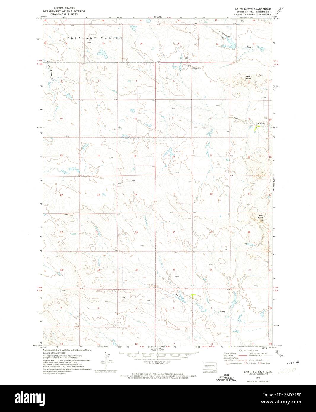 USGS TOPO Map South Dakota SD Lahti Butte 343559 1971 24000 Restoration Stock Photo