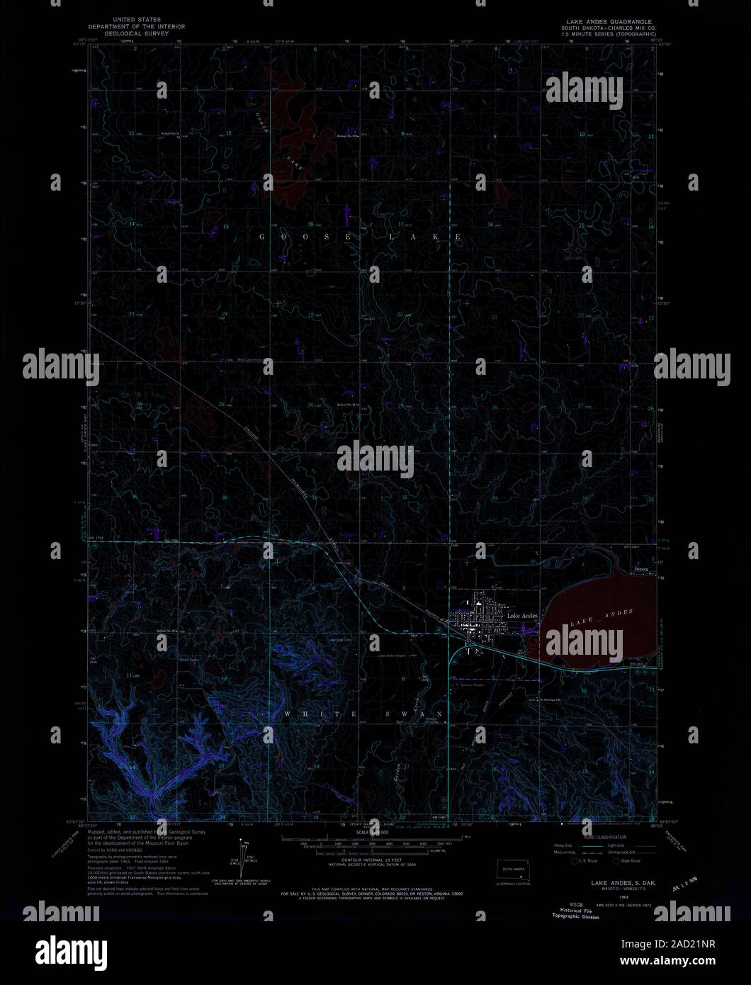 USGS TOPO Map South Dakota SD Lake Andes 343561 1964 24000 Inverted Restoration Stock Photo Alamy