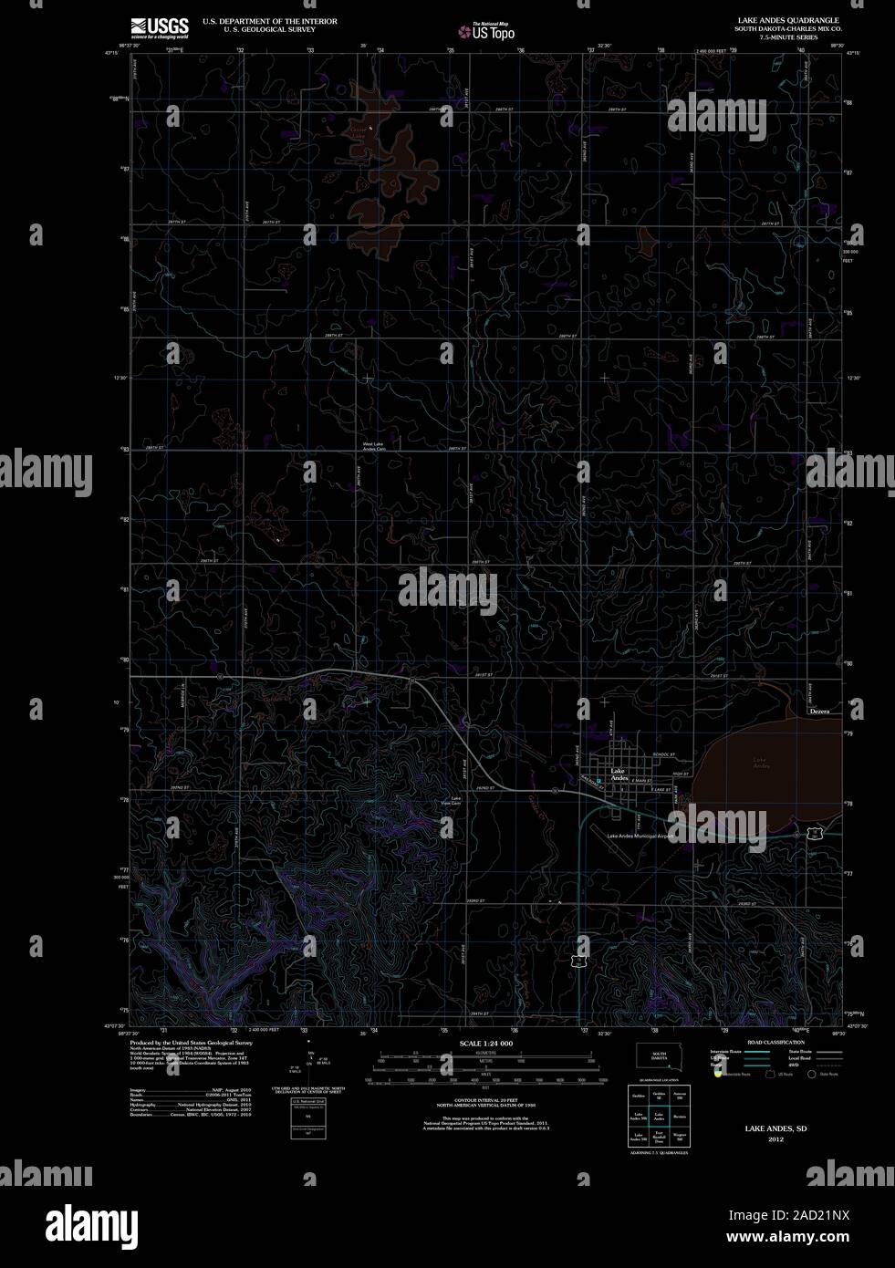 Lake andes south dakota map hires stock photography and images Alamy