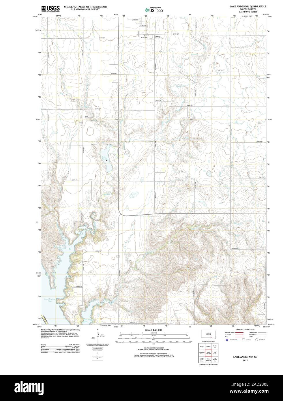 Lake andes south dakota map hires stock photography and images Alamy