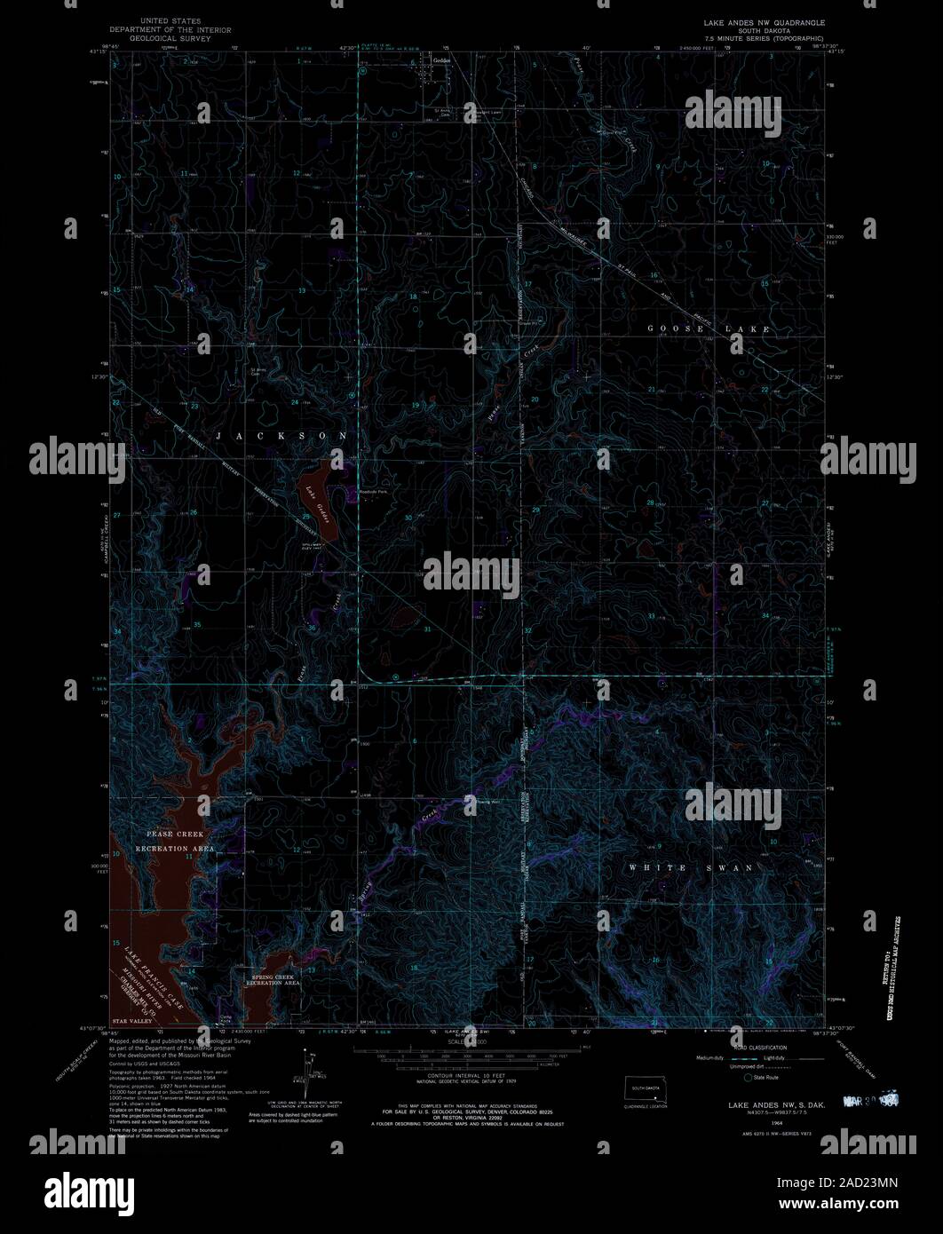 USGS TOPO Map South Dakota SD Lake Andes NW 343564 1964 24000 Inverted