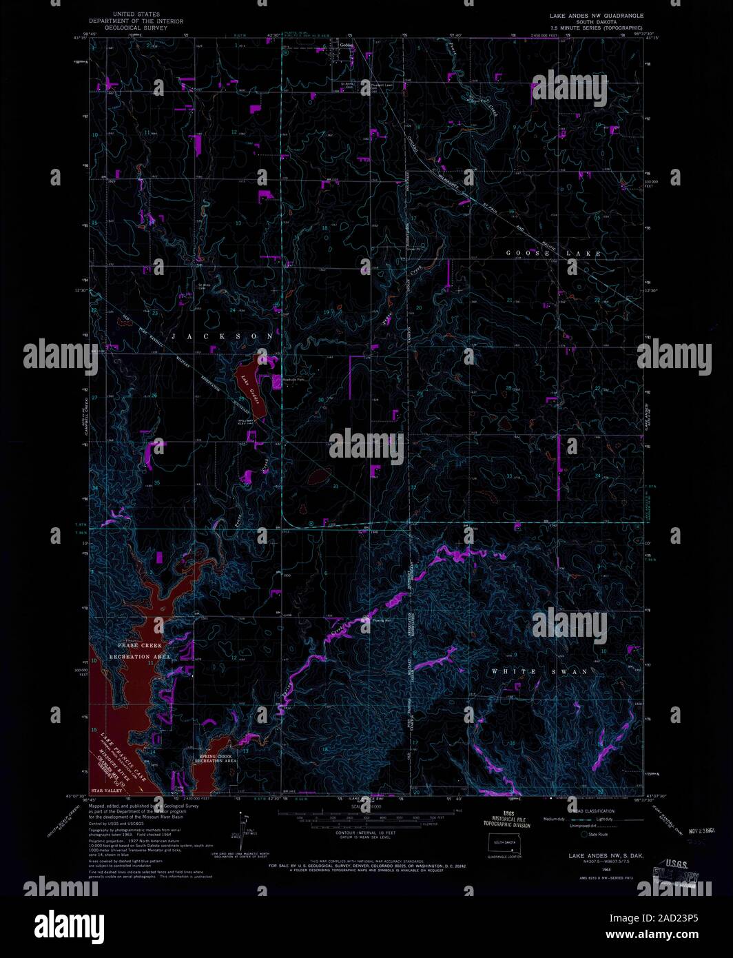 USGS TOPO Map South Dakota SD Lake Andes NW 343563 1964 24000 Inverted