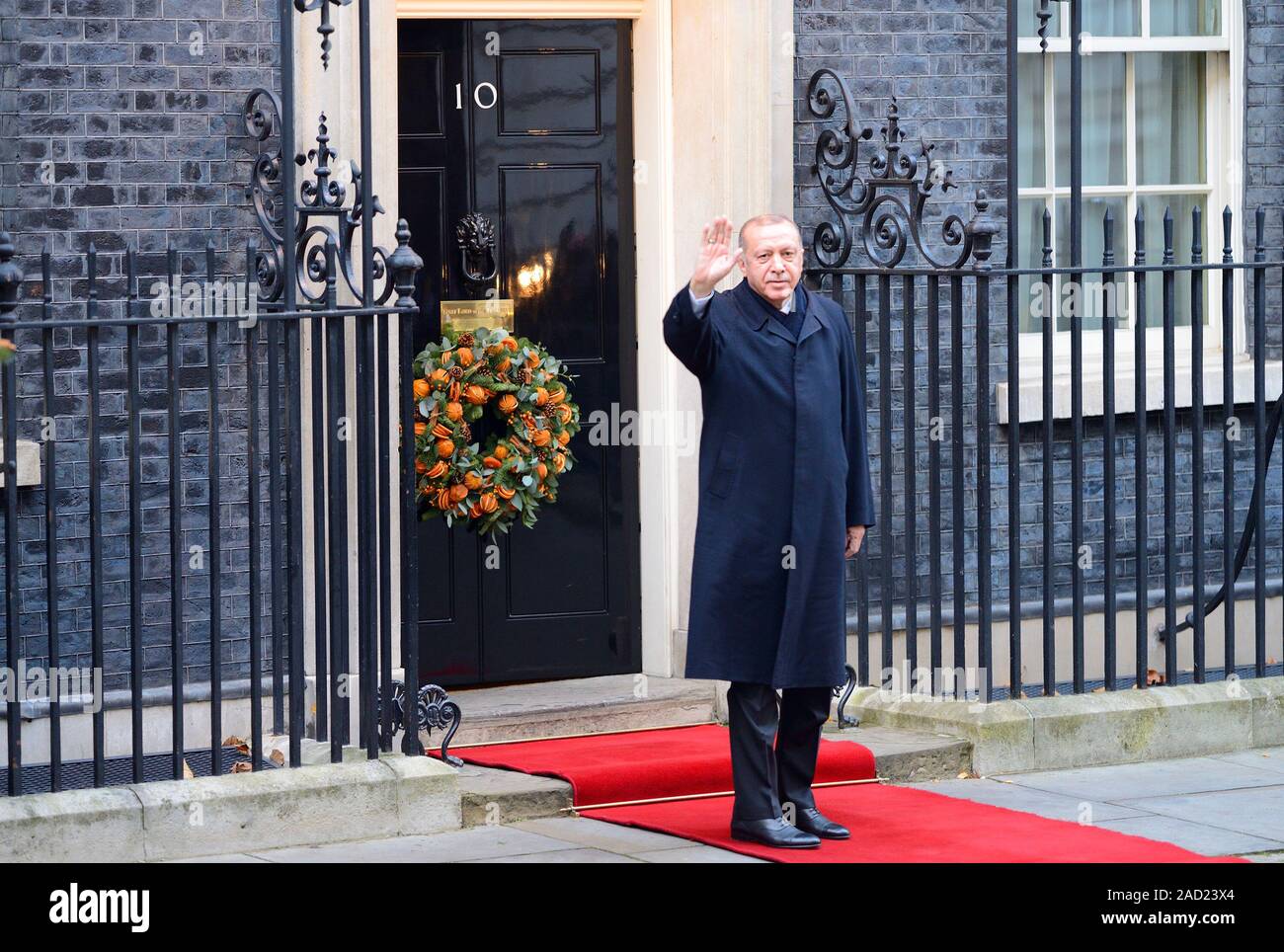 London, UK. 3rd December 2019. Leaders arrive in Downing Street for a meeting ahead of tomorrow's NATO summit. Turkish Pesident Recep Erdogan Credit: PjrFoto/Alamy Live News Stock Photo