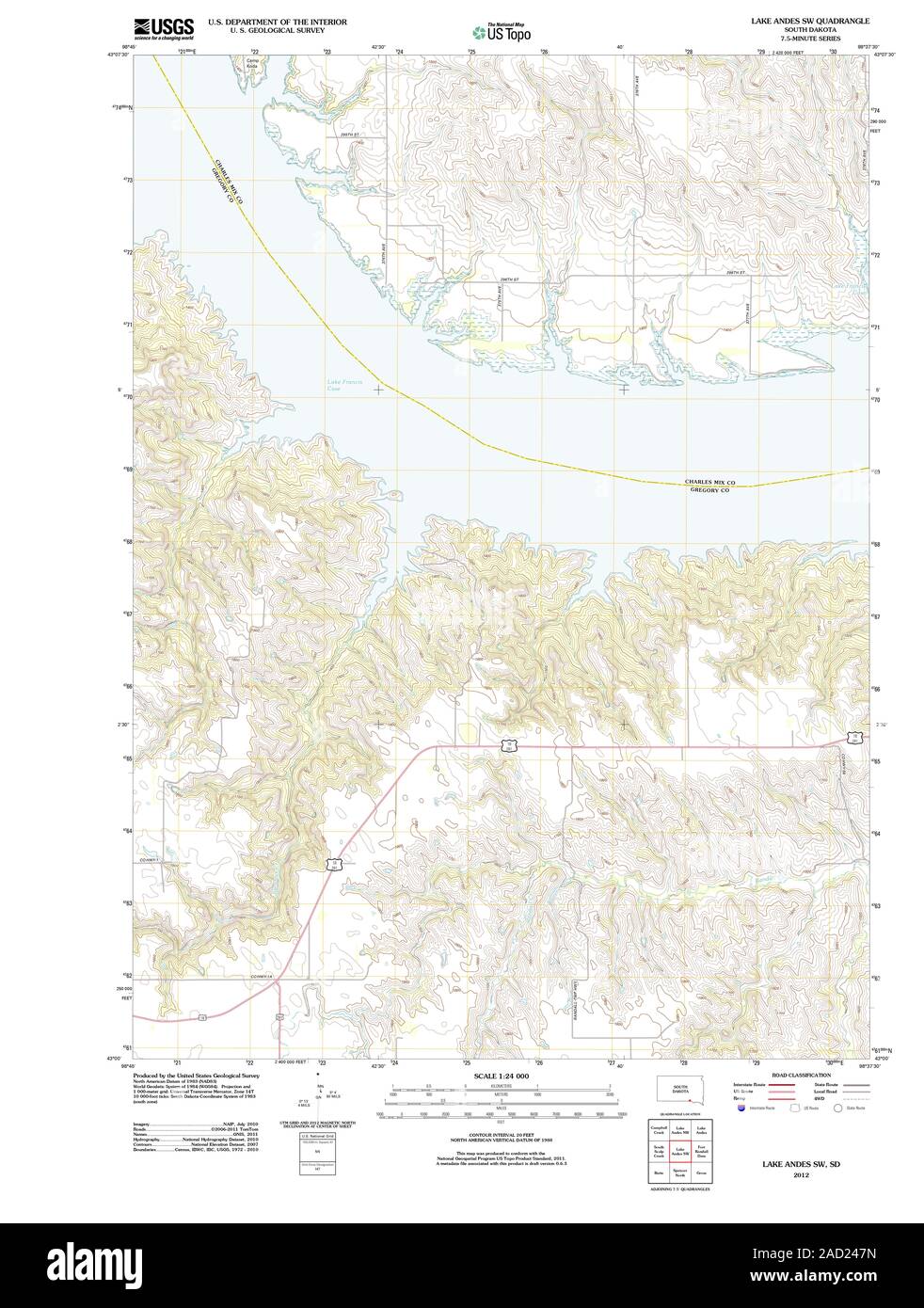 Lake andes south dakota map hires stock photography and images Alamy