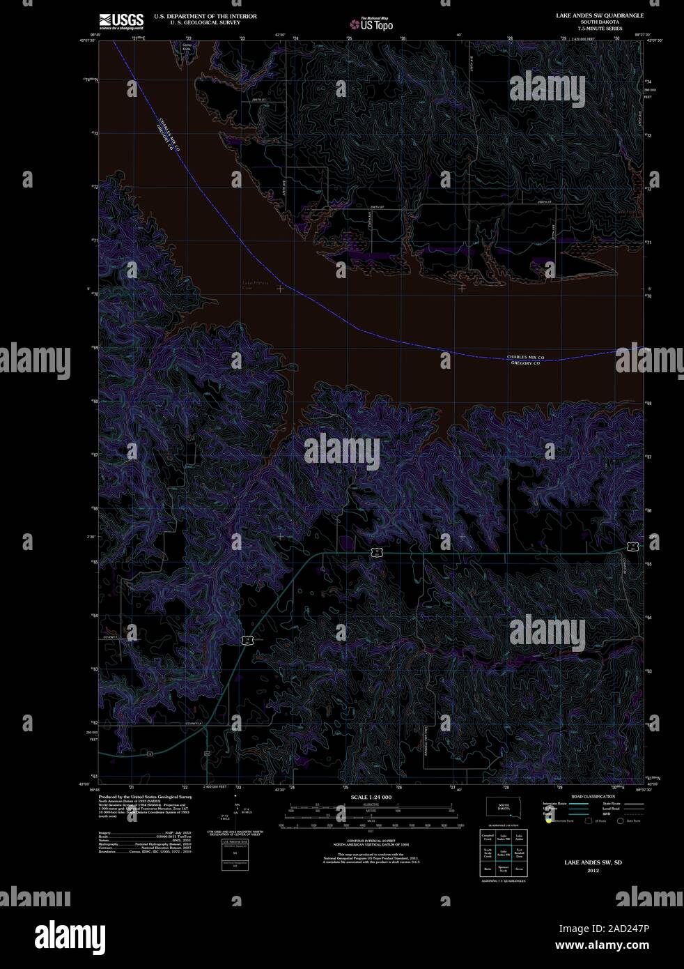 Lake andes south dakota map hires stock photography and images Alamy