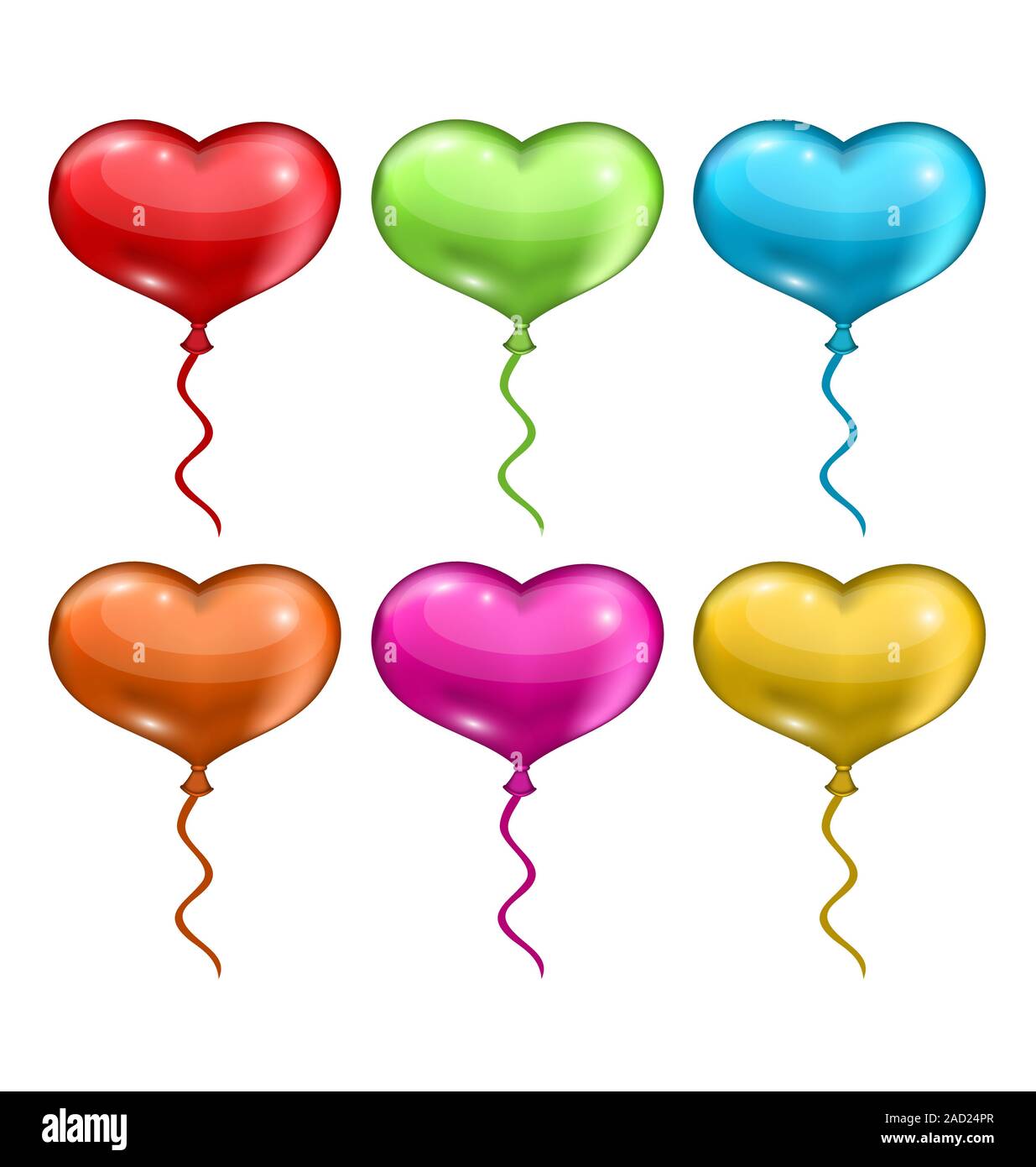 Set colorful balloons in the shape of hearts isolated on white ...