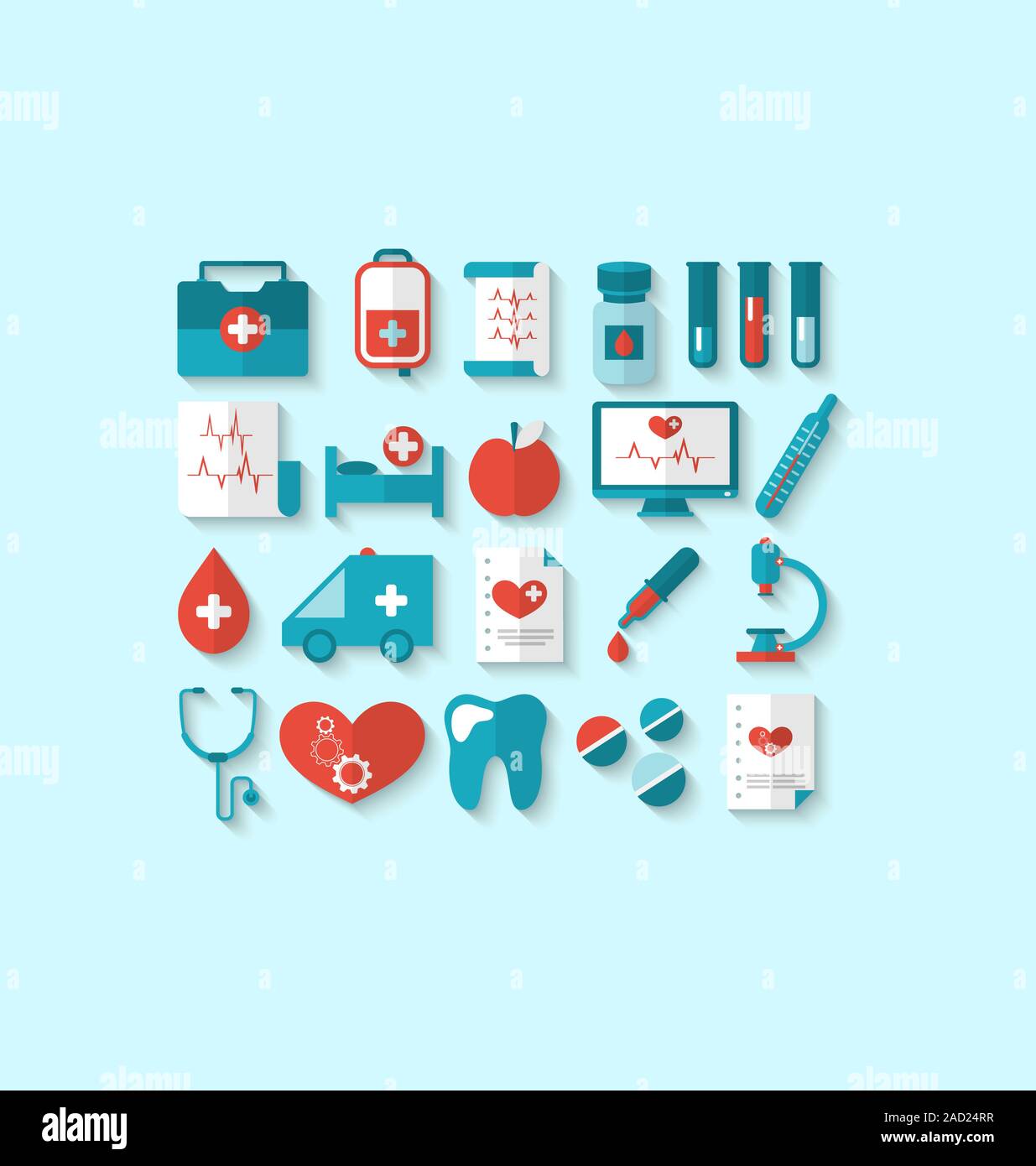 Collection modern flat icons of medical elements and objects Stock ...