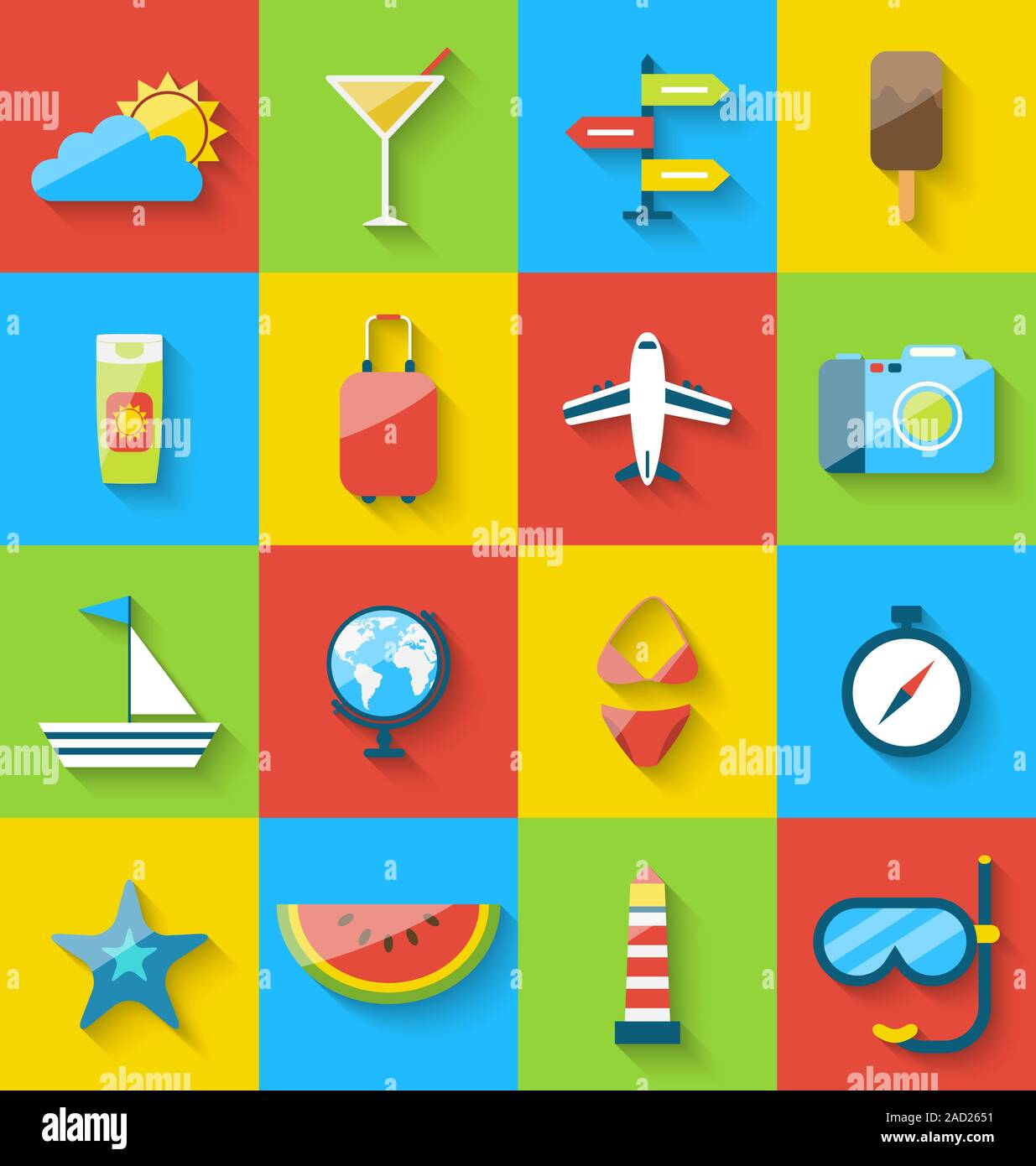 Flat modern design set icons of travel on holiday journey, tourism ...