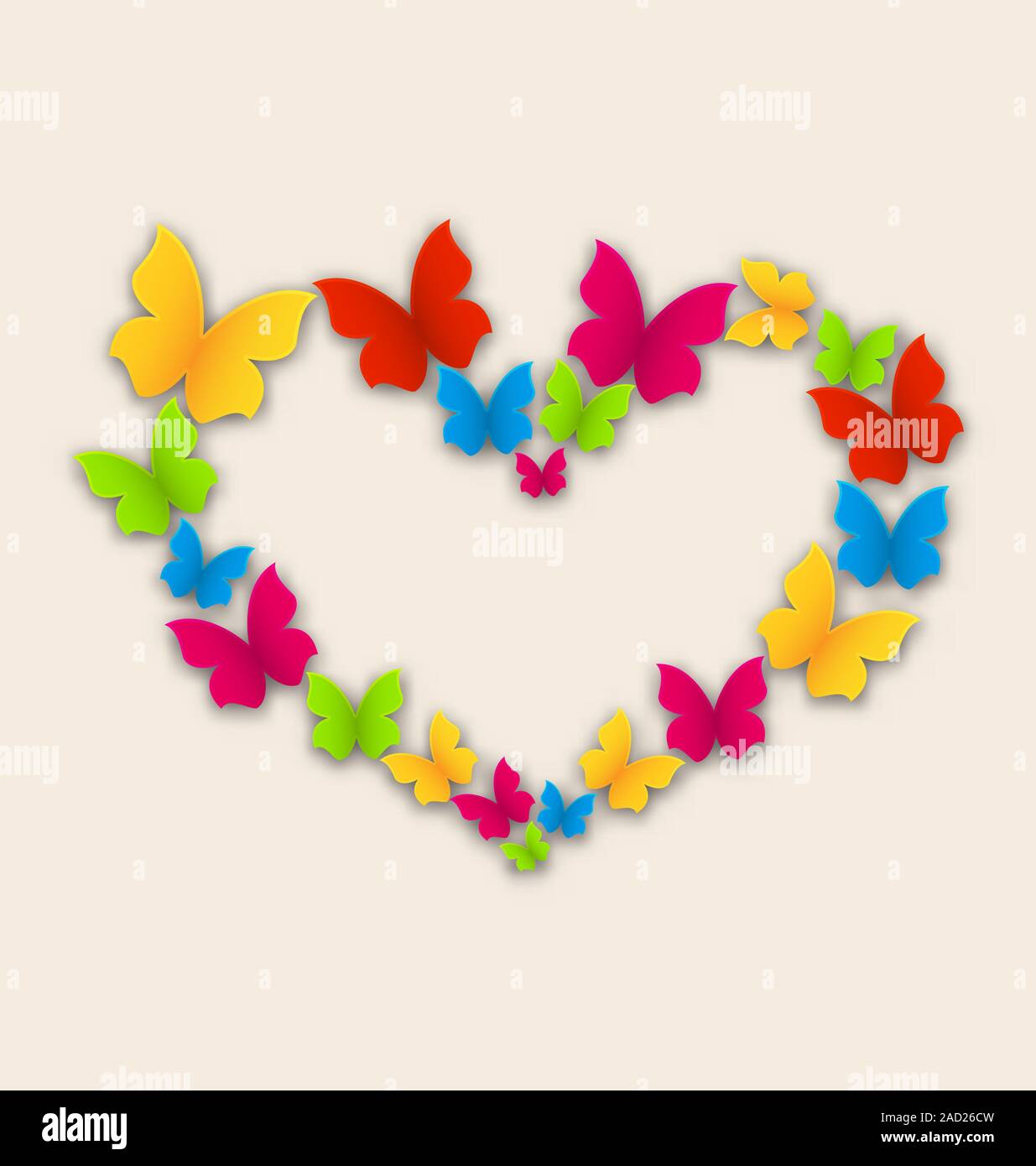 Celebration postcard with heart made in colorful butterflies for Valentine Day, copy space for your text Stock Photo