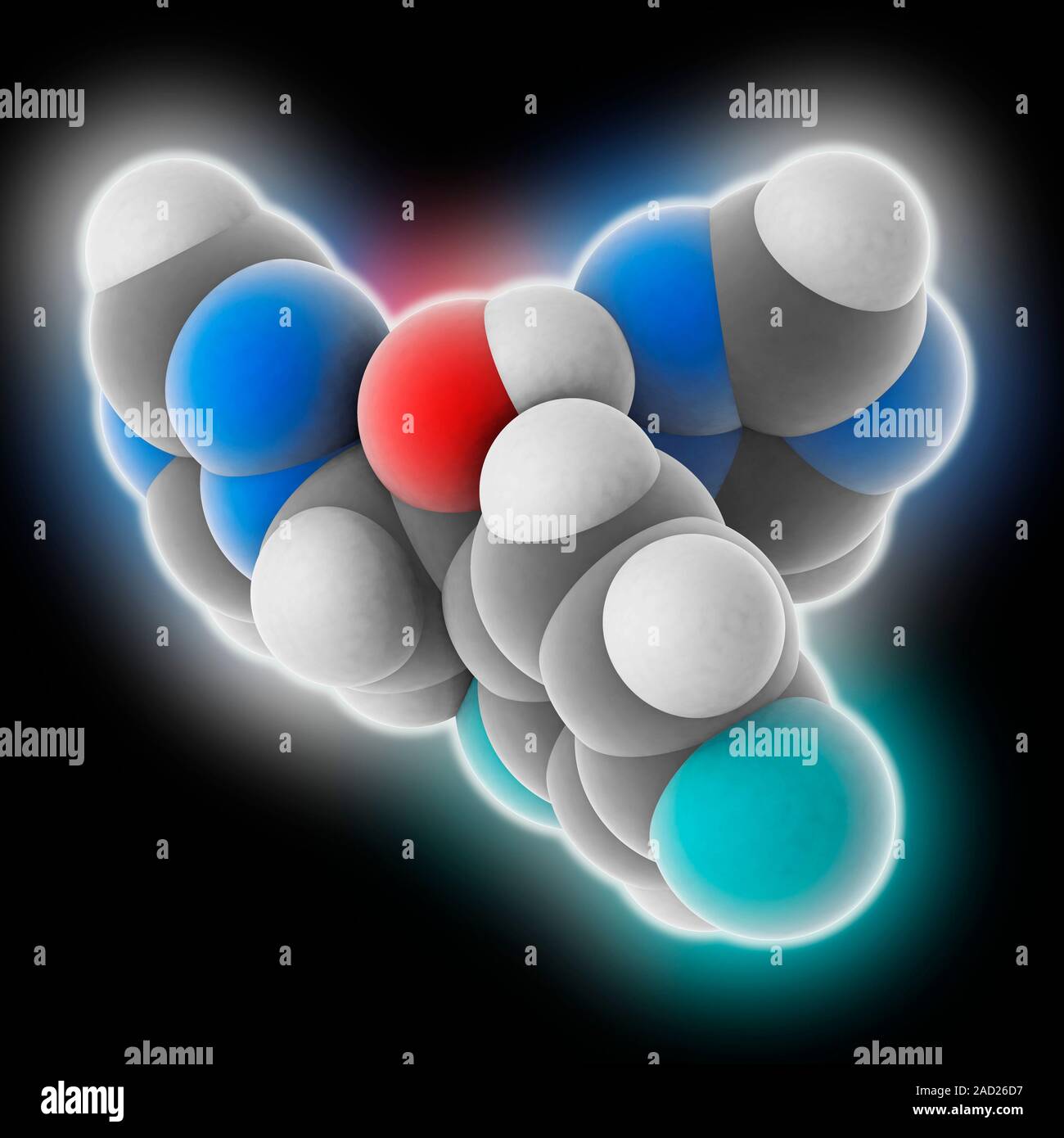 Fluconazole. Molecular model of the antifungal drug fluconazole (C13