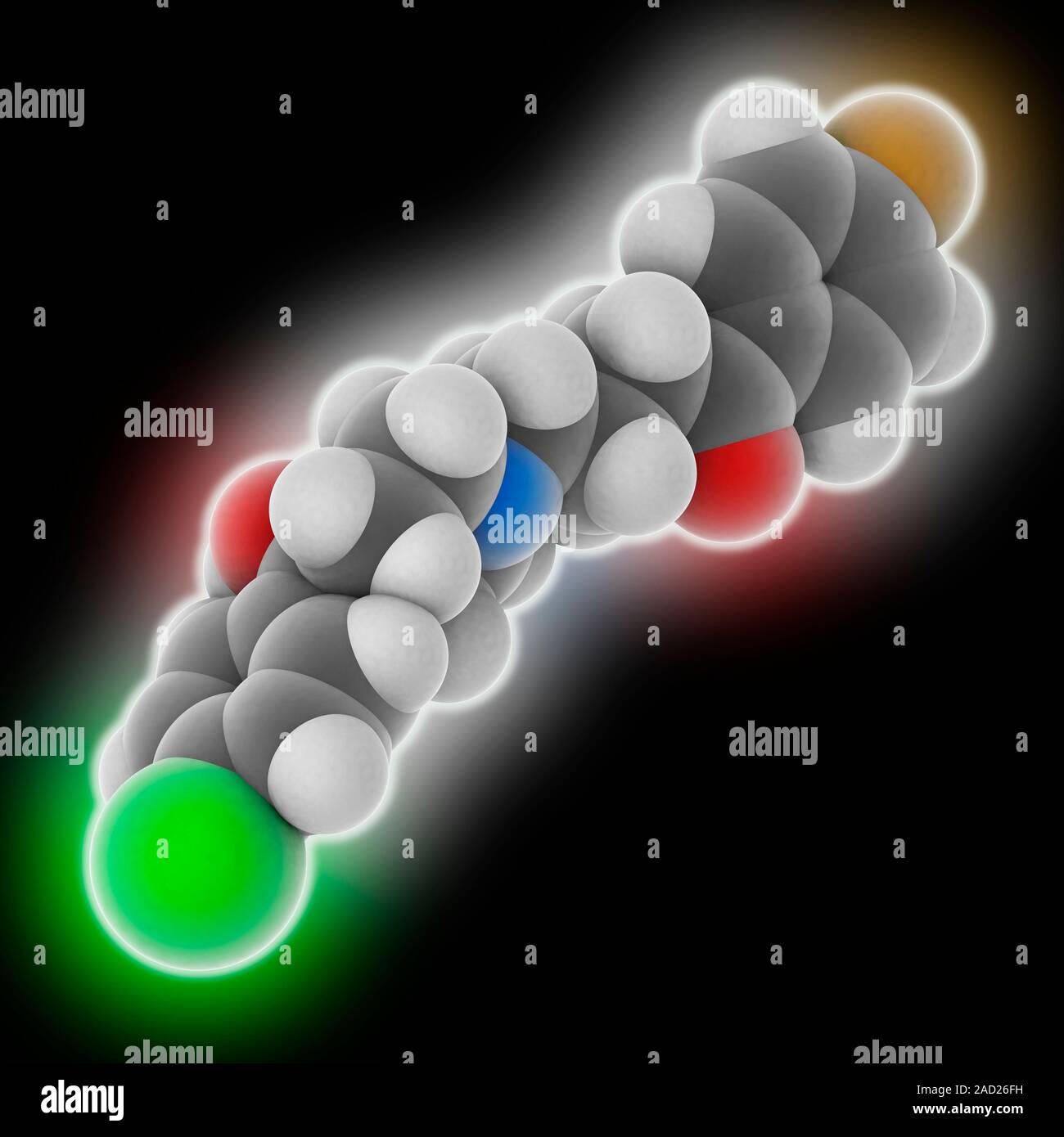 Haloperidol. Molecular model of the antipsychotic drug haloperidol (C21