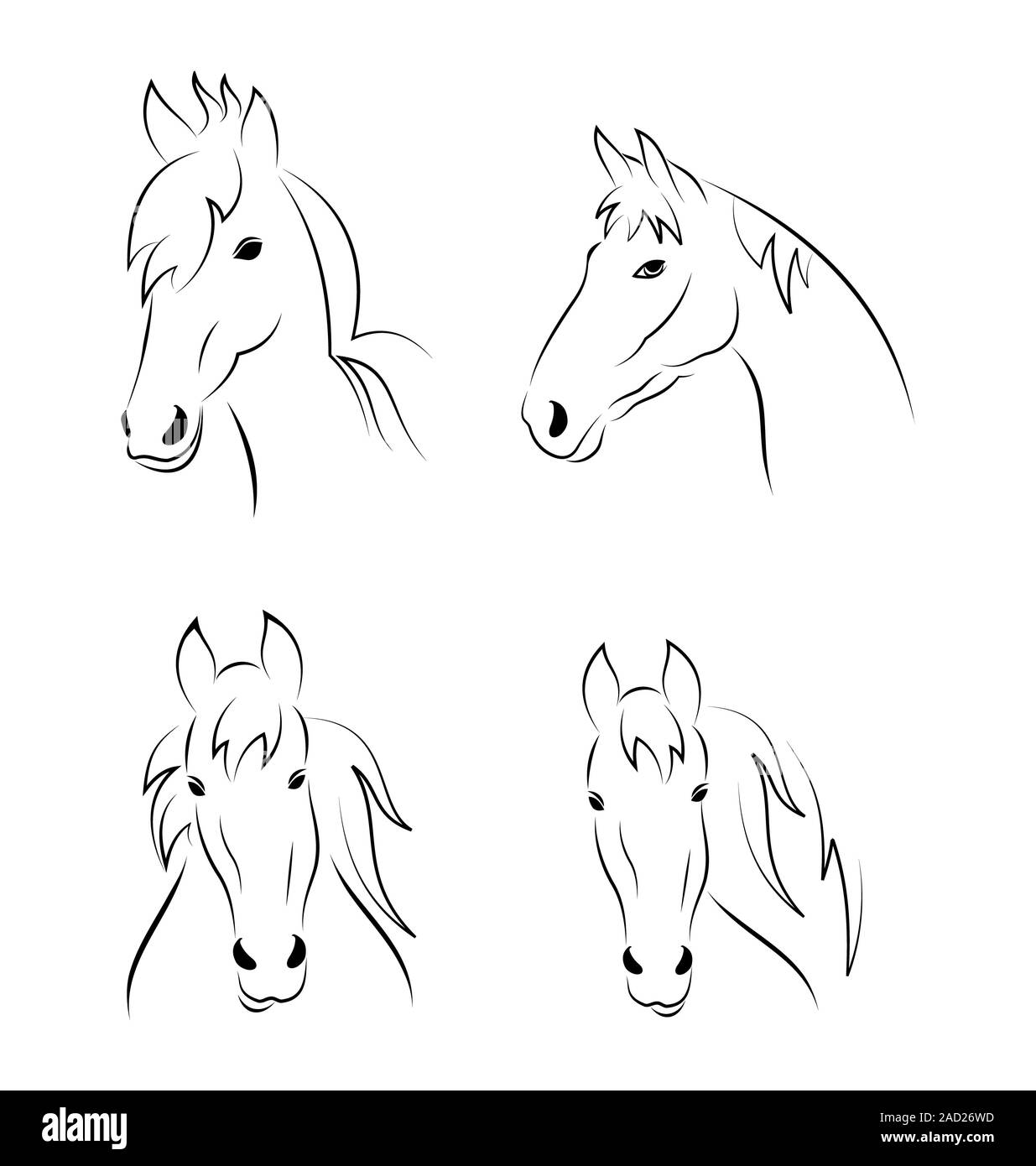 Set symbols outline head horse isolated on white background Stock Photo ...