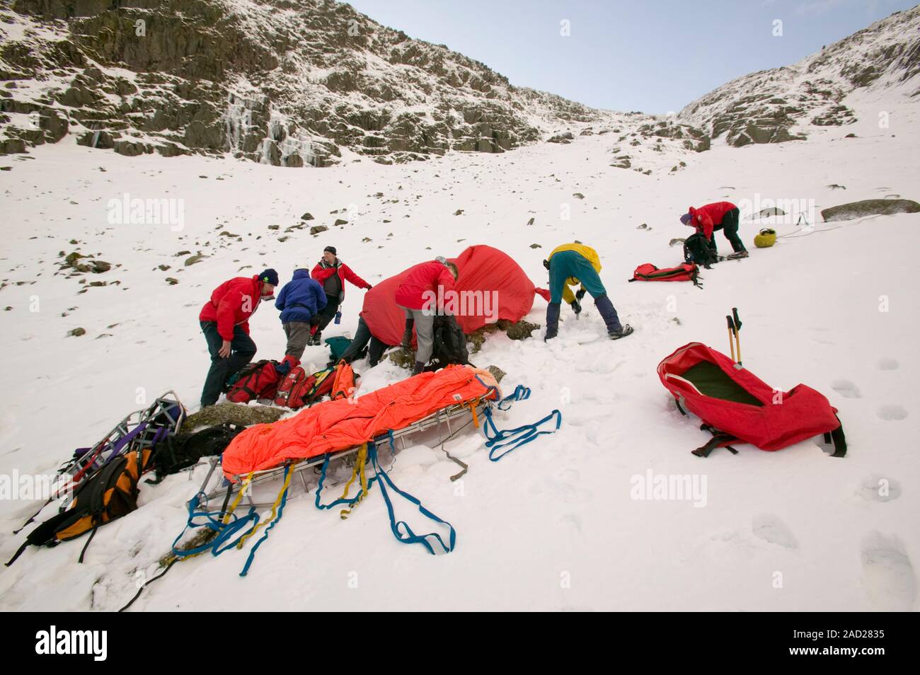 Mountain rescue team members rescue a seriously injured women from Red ...