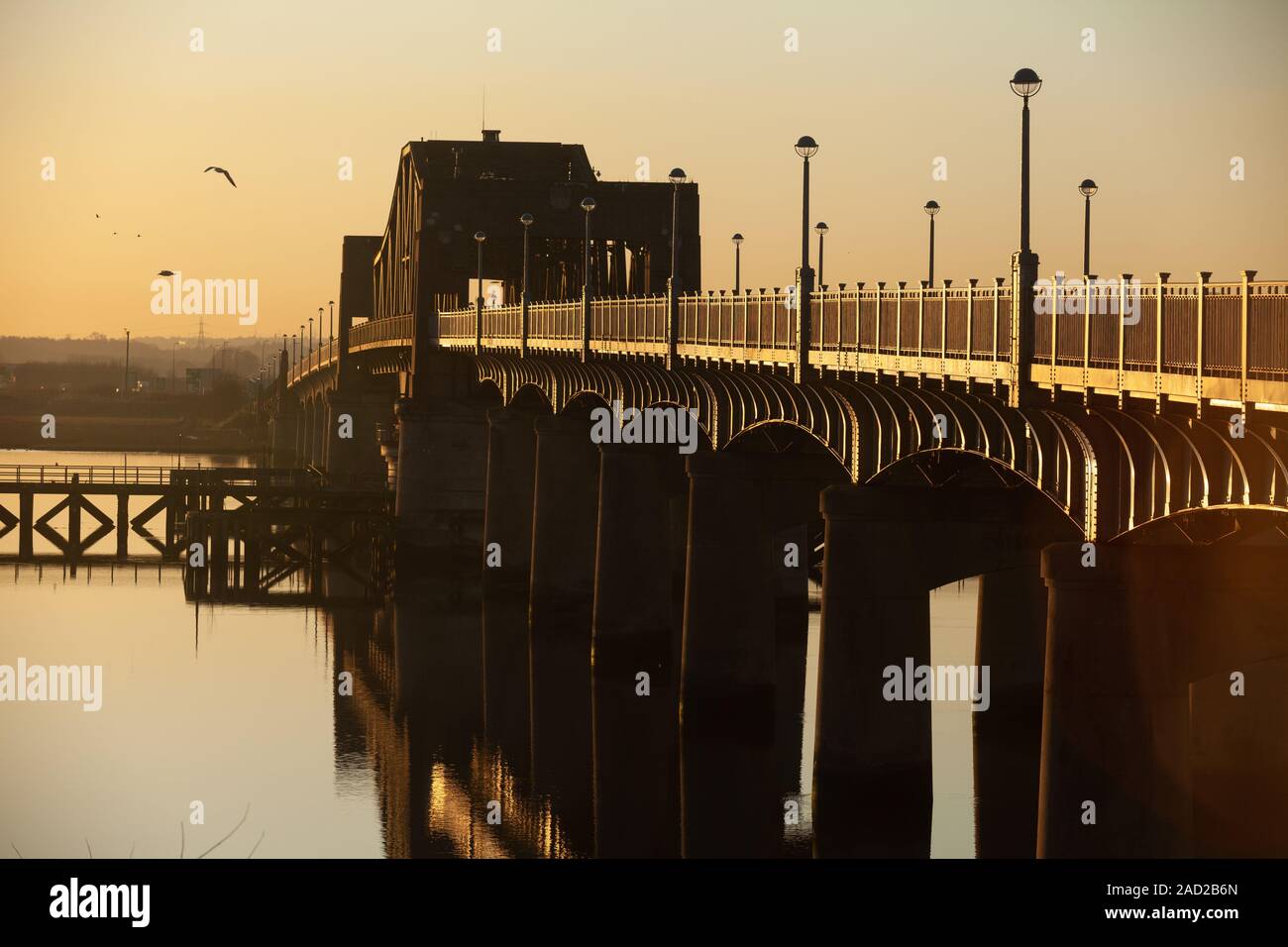 Kincardine Bridge over the Firth of Forth at sun set, Fife, Scotland. Stock Photo