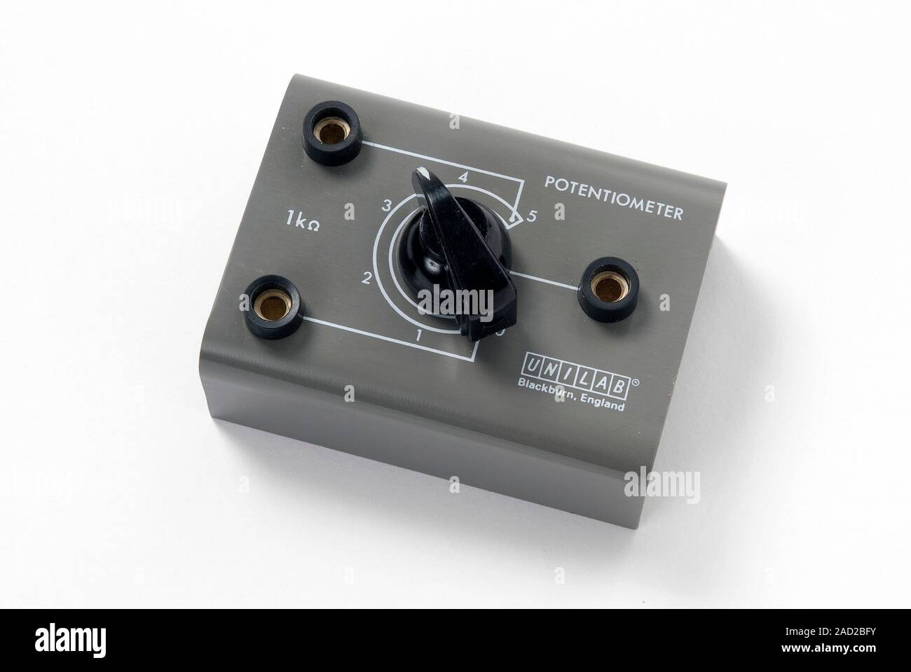 School lab rotary potentiometer. Potentiometers are a type of variable resistor. On rotary