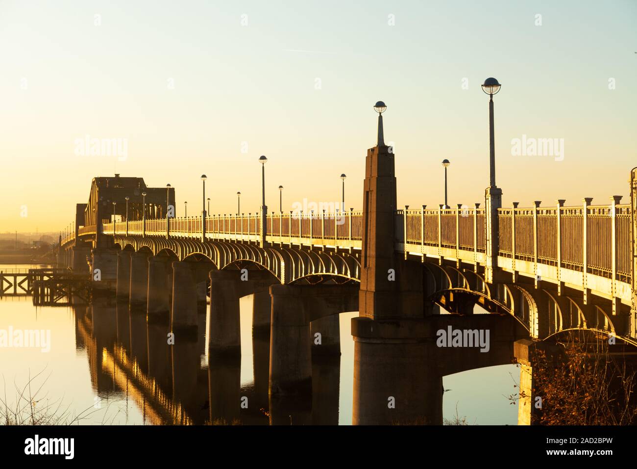 Kincardine Bridge over the Firth of Forth at sun set, Fife, Scotland. Stock Photo