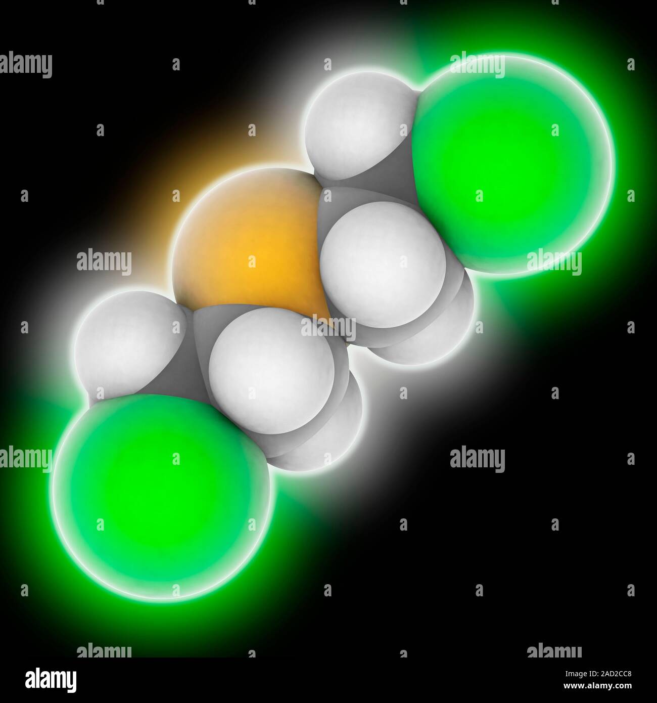 Mustard gas. Molecular model of sulphur mustard (C4.H8.Cl2.S), known as
